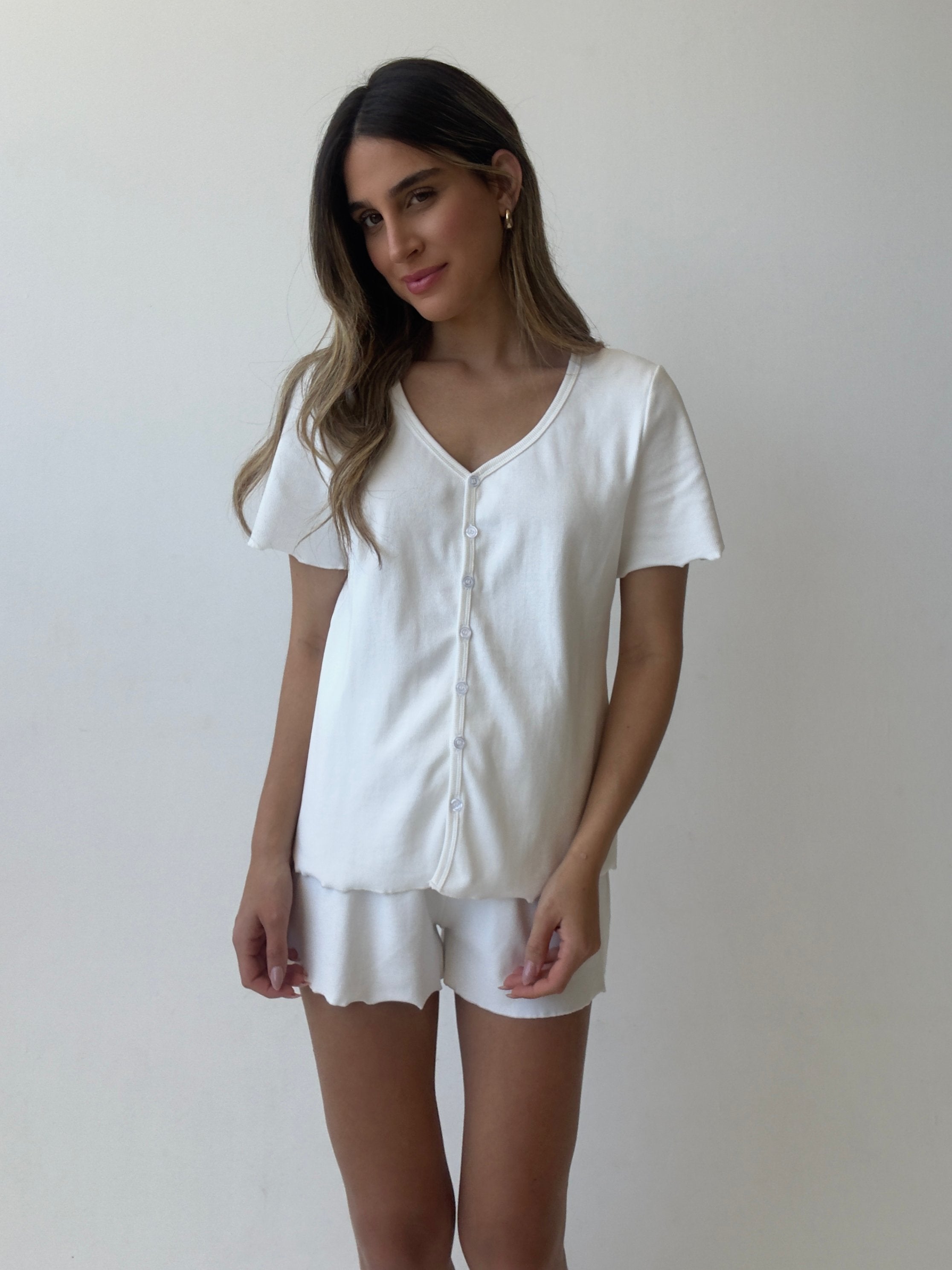 פיג׳מה דניאלה קצרה ריב לבנה