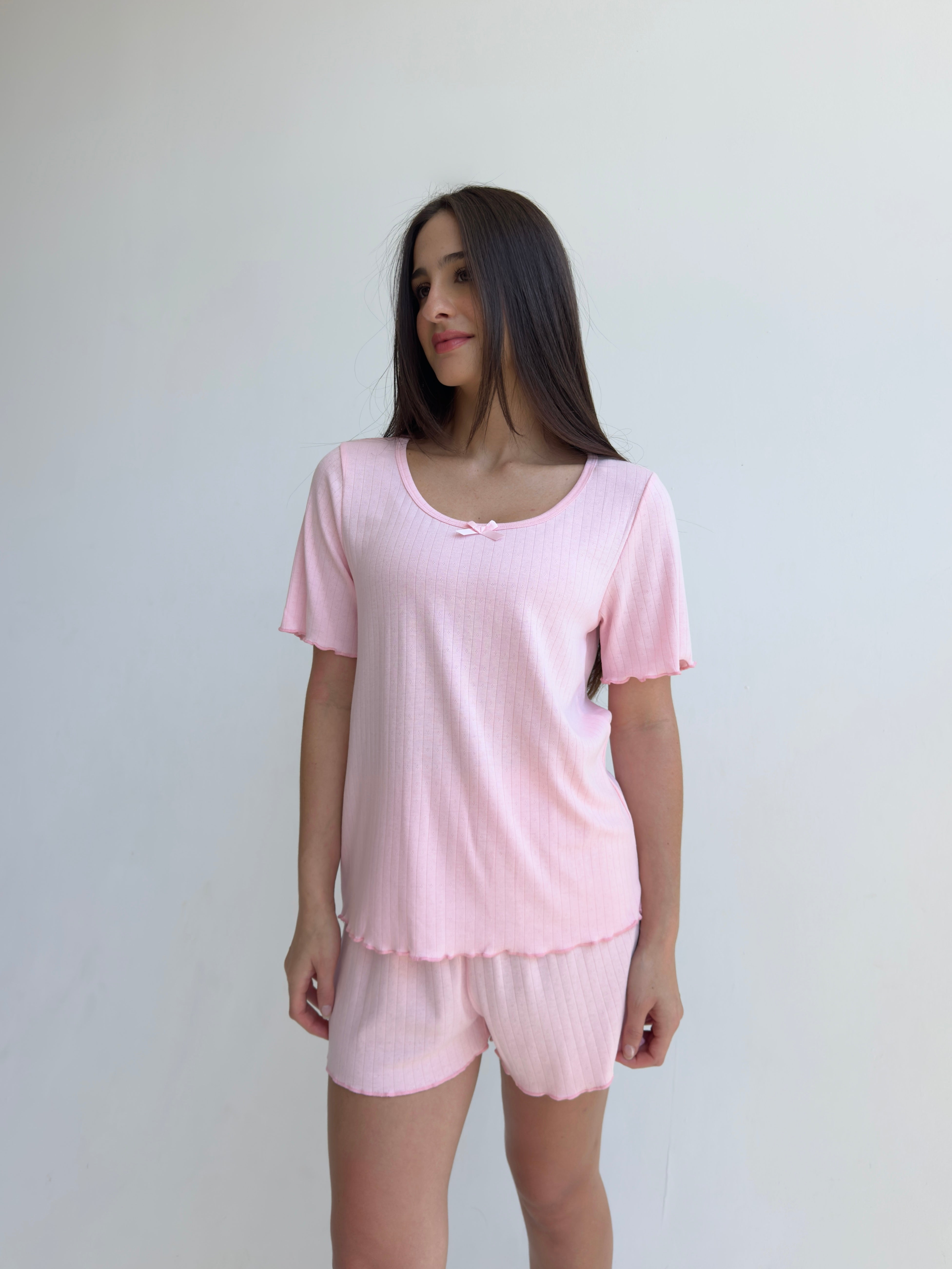 פיג׳מת לילה פוינטל ורוד עם פופיון