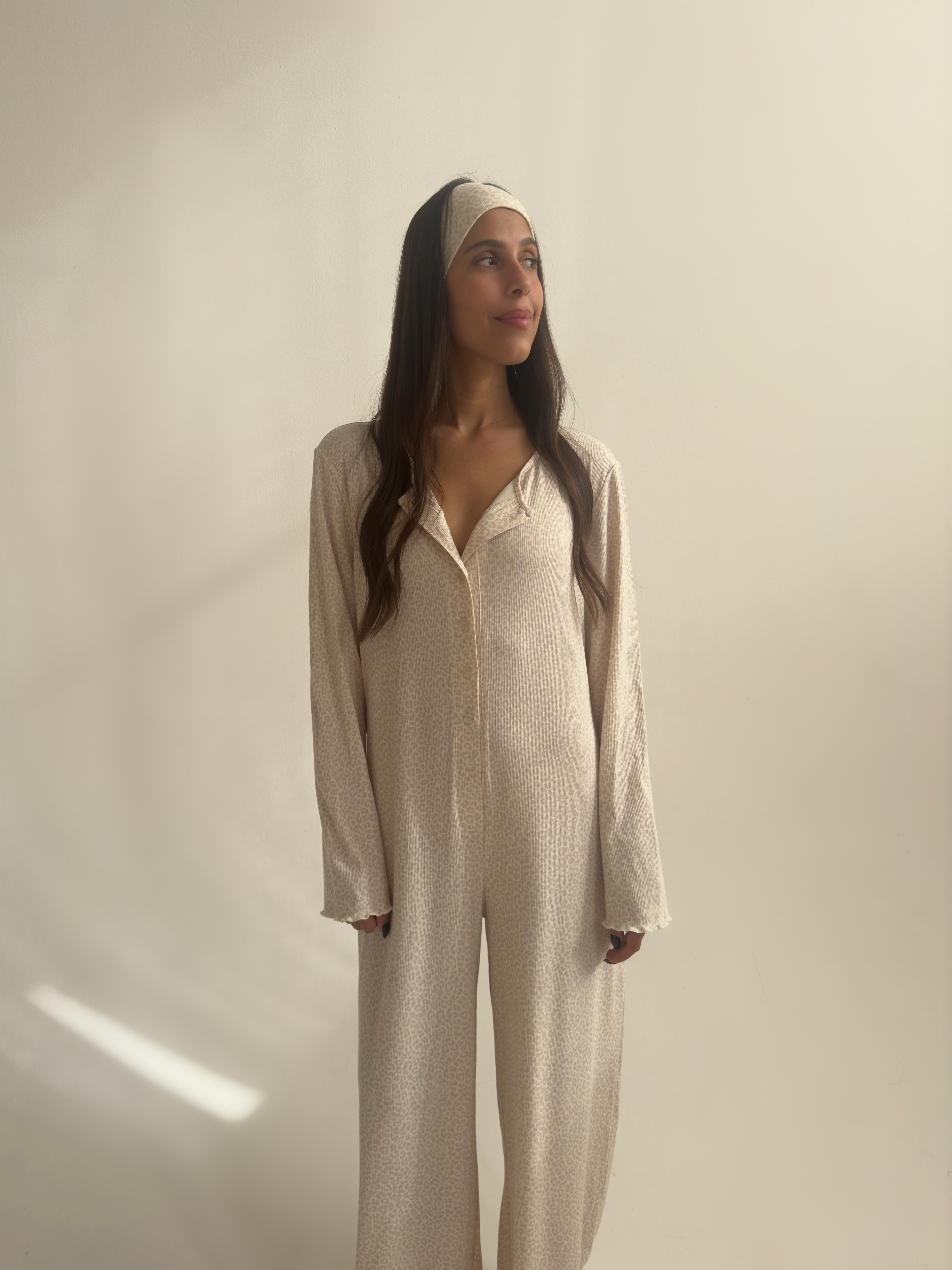 פיג׳מת אוברול דולצ׳ה ריב פרינט מנומר