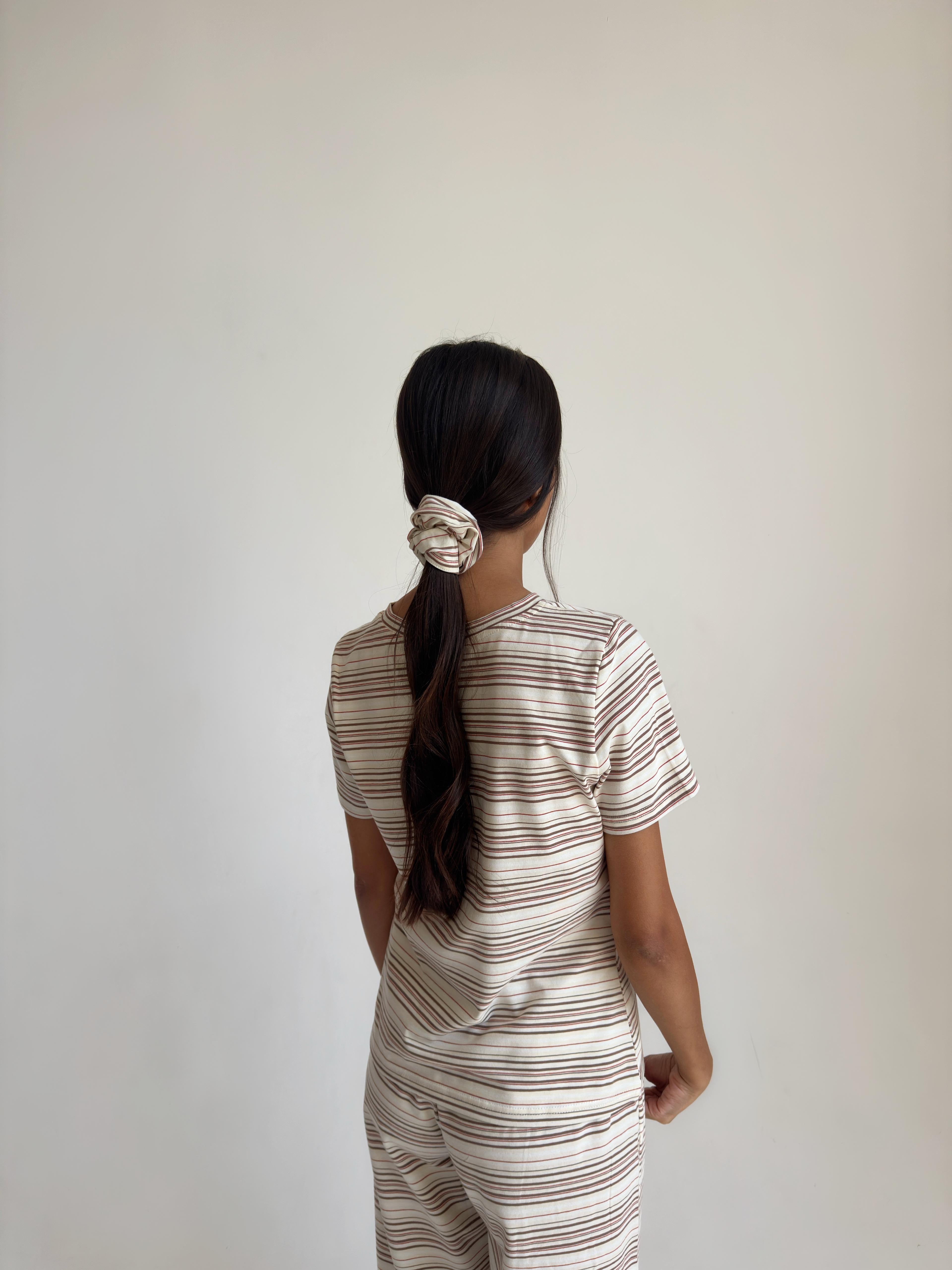 סט לשיער כותנה פסים גוון שמנת