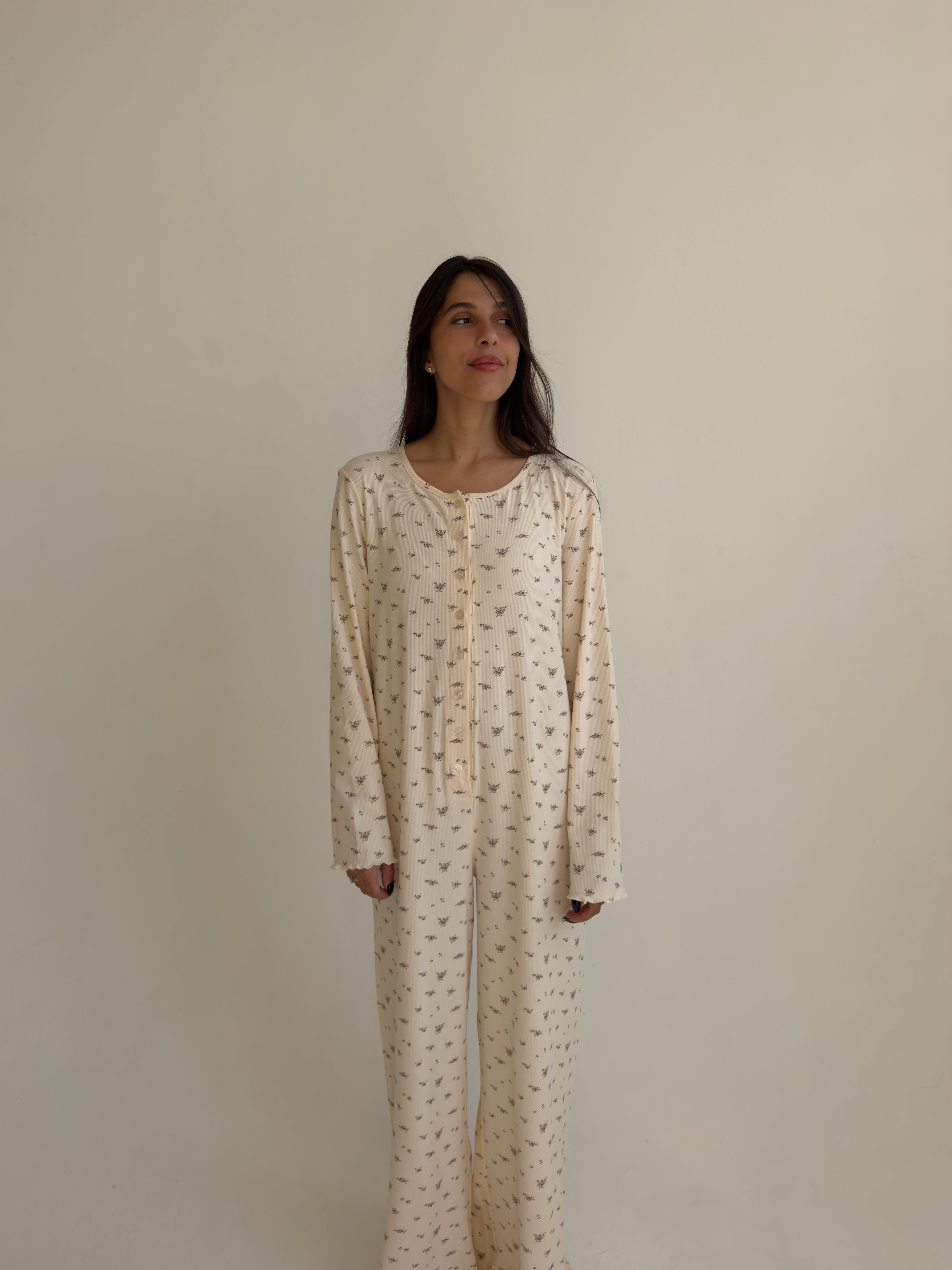 פיג׳מת אוברול דולצ׳ה ריב פרינט פרחים