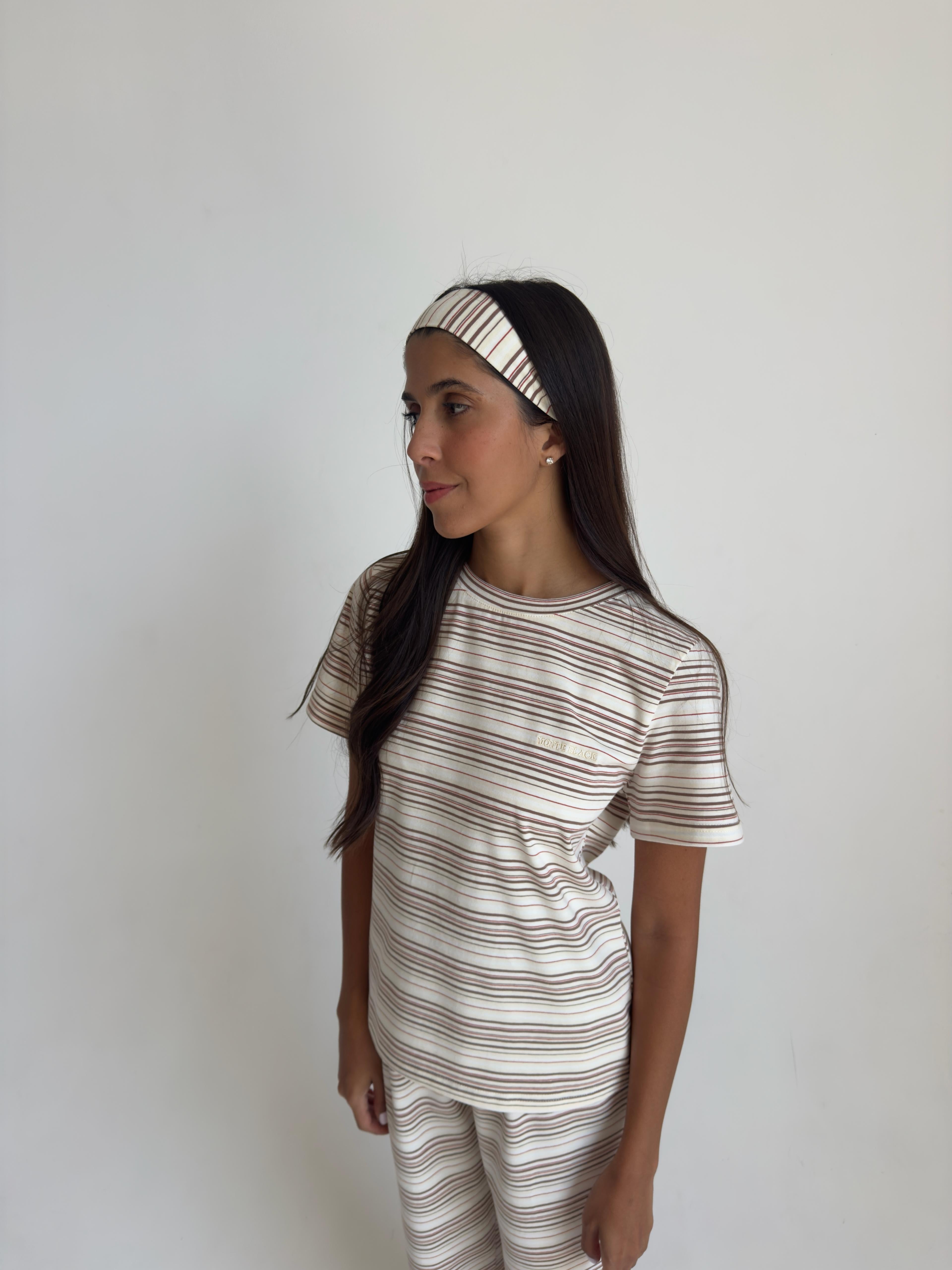 סט לשיער כותנה פסים גוון שמנת