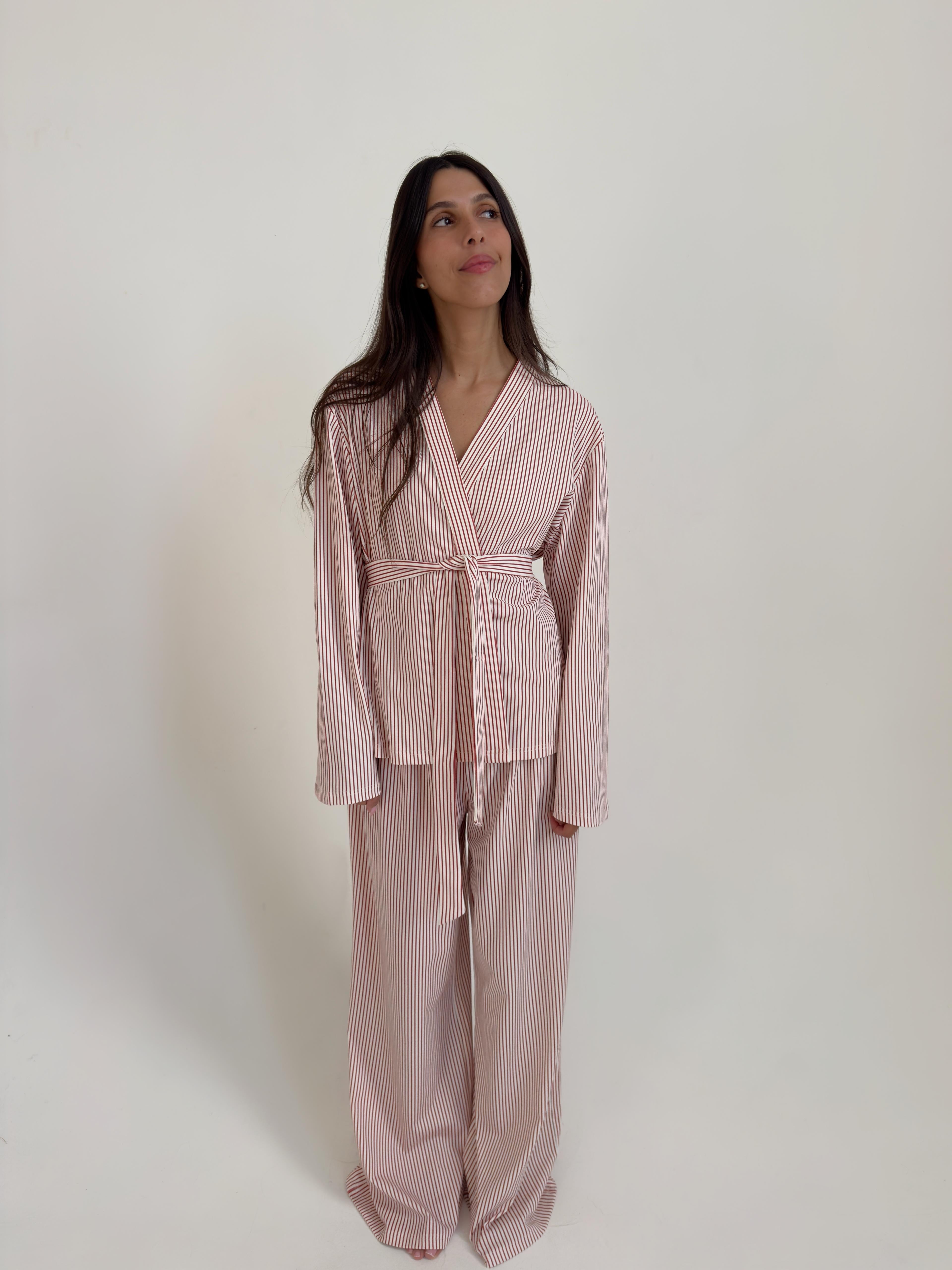 חליפת לואיס פרינט פסים אדום בד