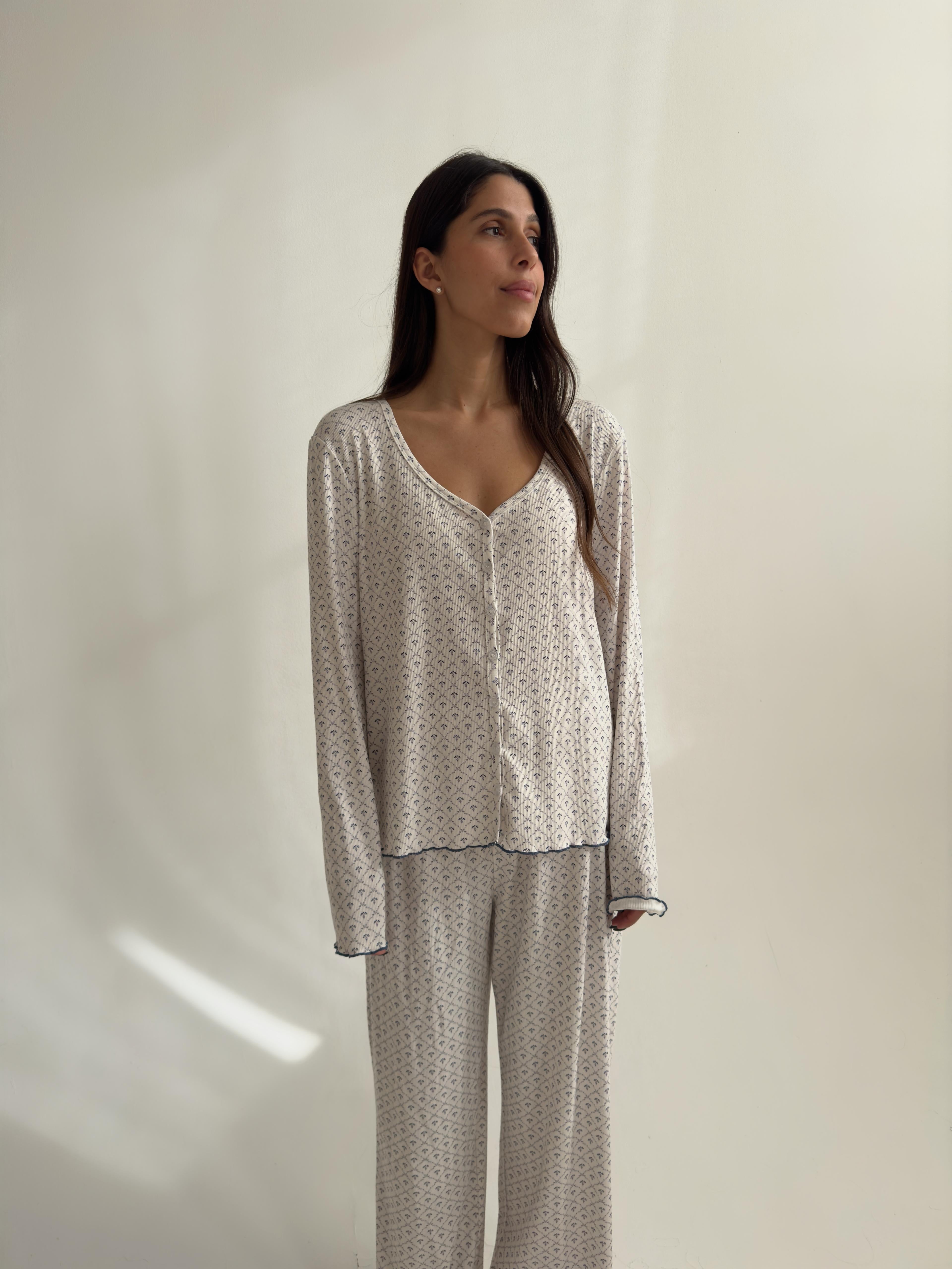 פיג׳מה דניאלה ריב פרינט פרחים כחול