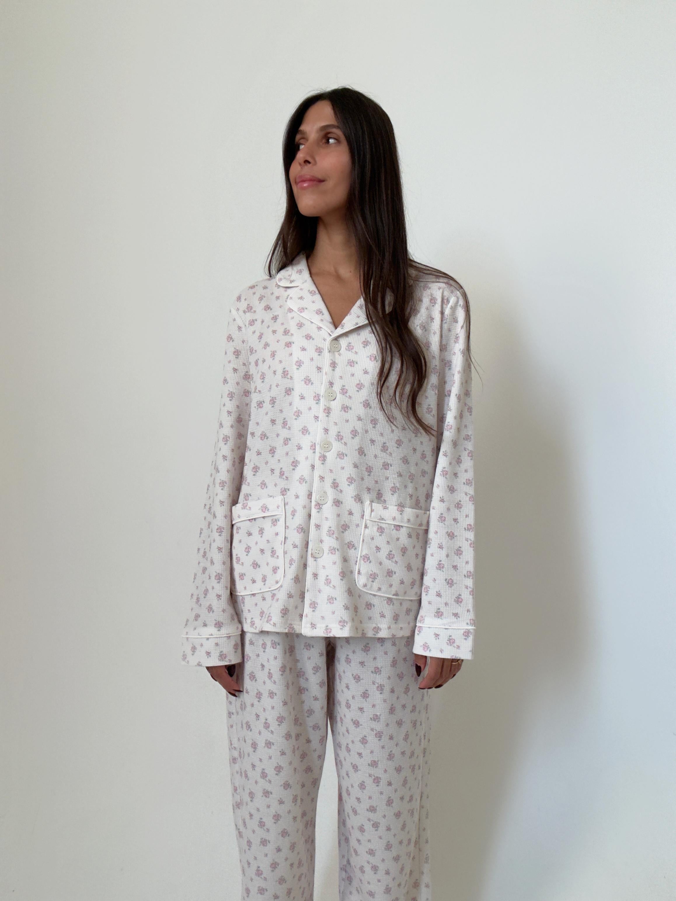 פיג׳מת קלי וואפל דק פרחוני ורוד