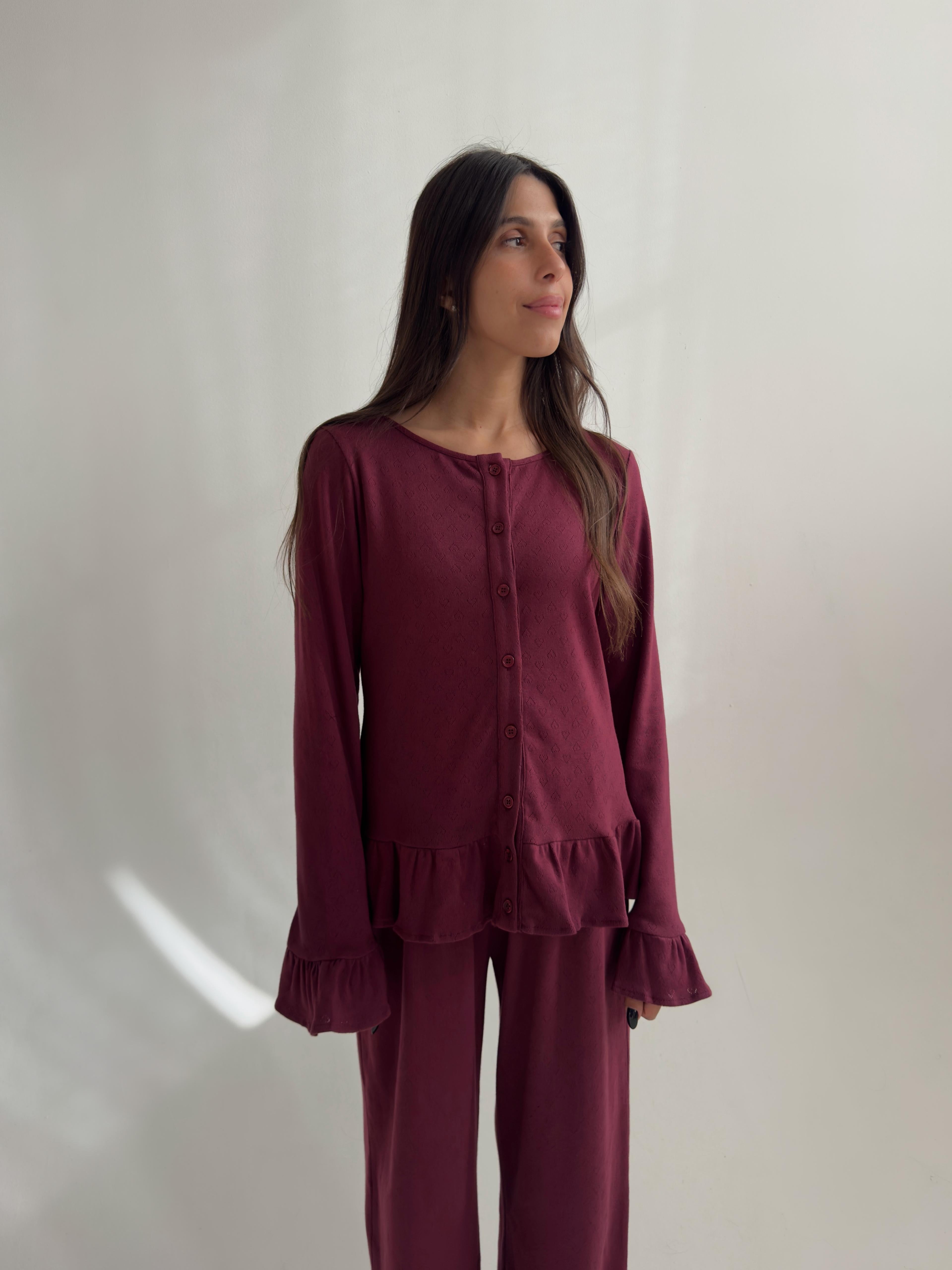 פיג׳מת מסריי בורדו מלמלות בד פוינטל