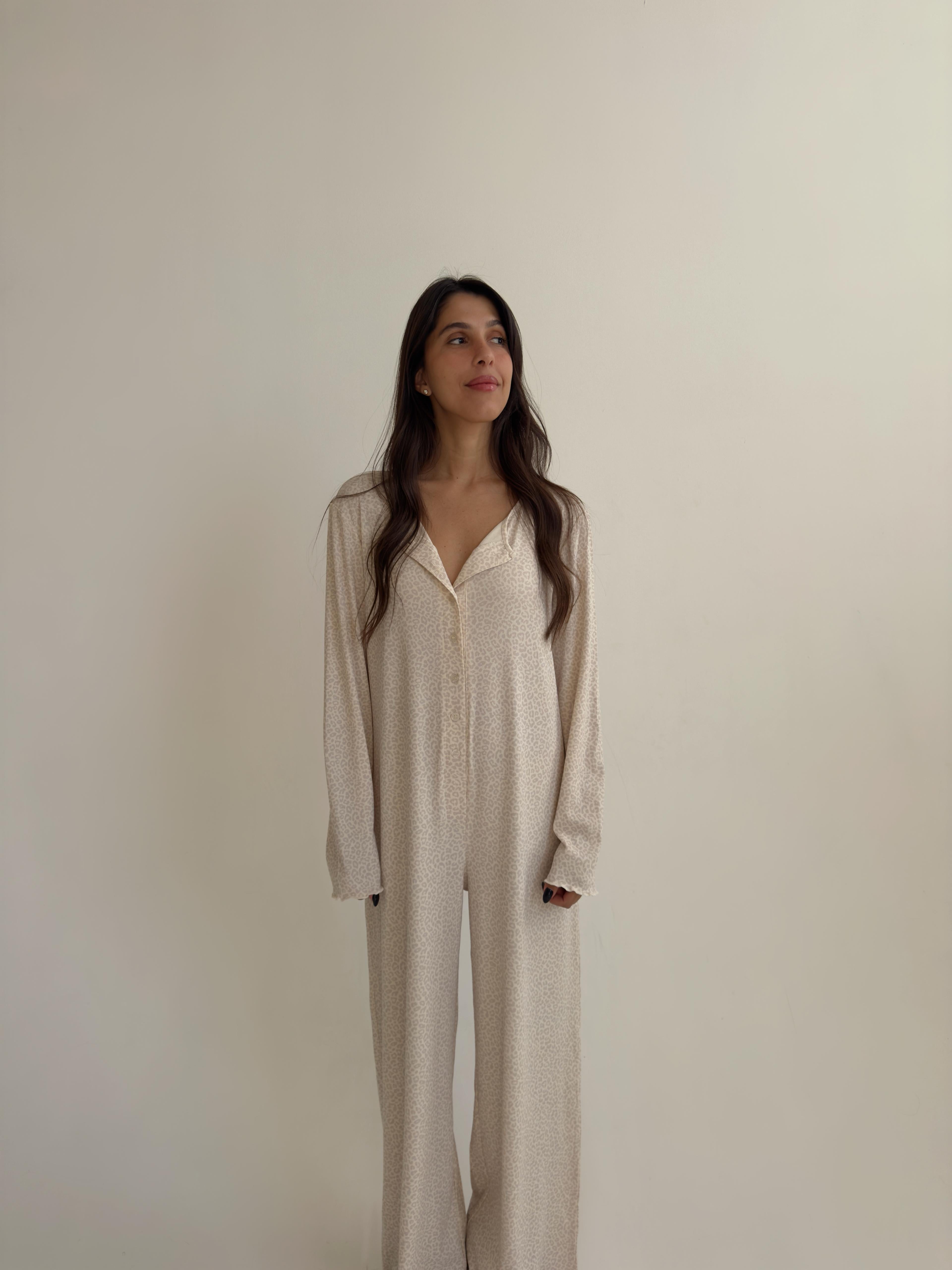 פיג׳מת אוברול דולצ׳ה ריב פרינט מנומר