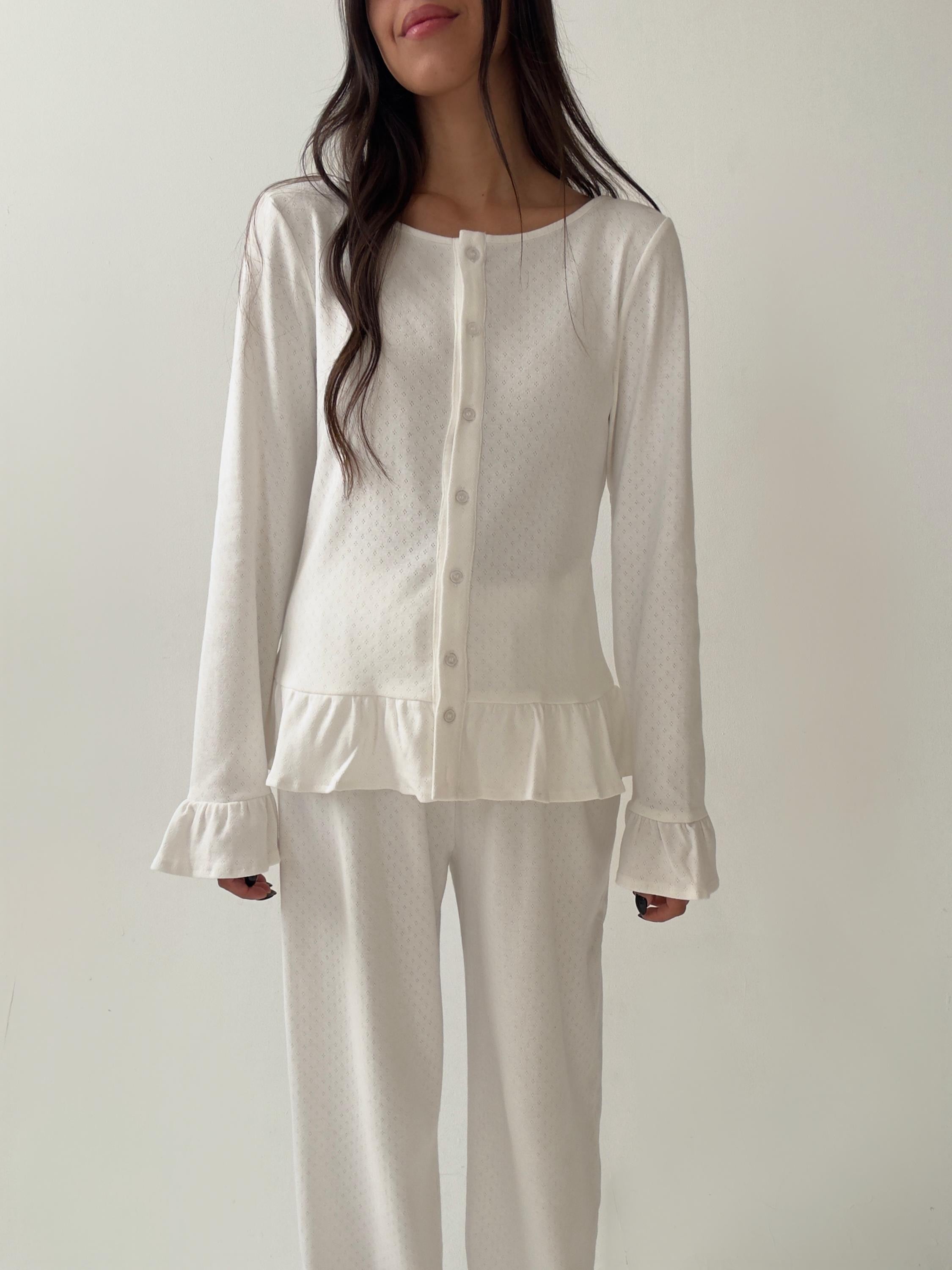 פיג׳מת מסריי לבן מלמלות בד פוינטל