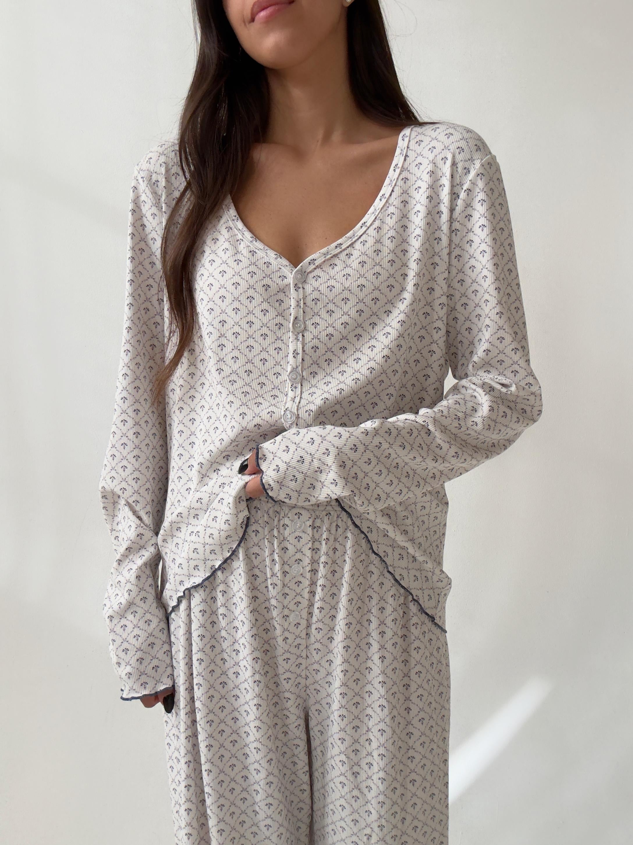 פיג׳מה דניאלה ריב פרינט פרחים כחול