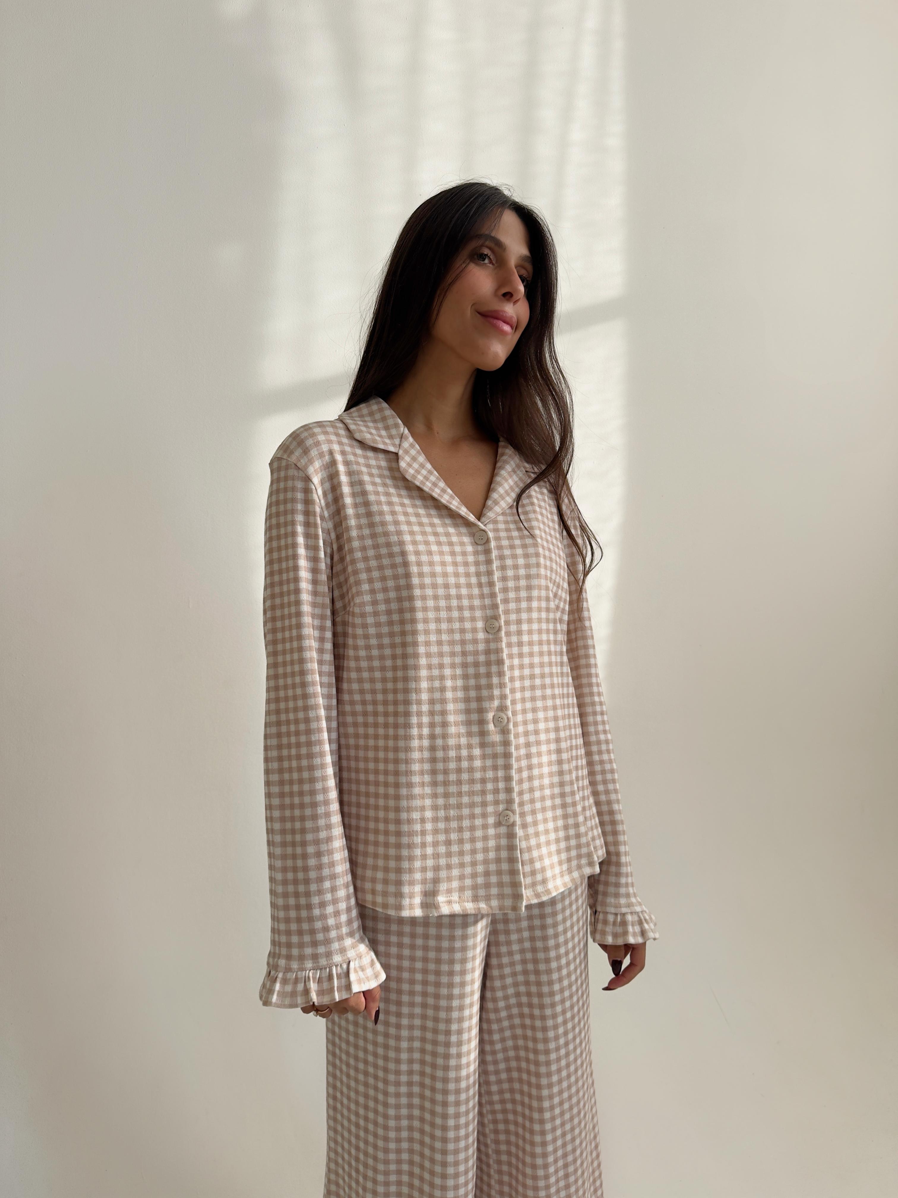 פיג׳מת ויקטוריה פונטל משבצות אבן ארוך