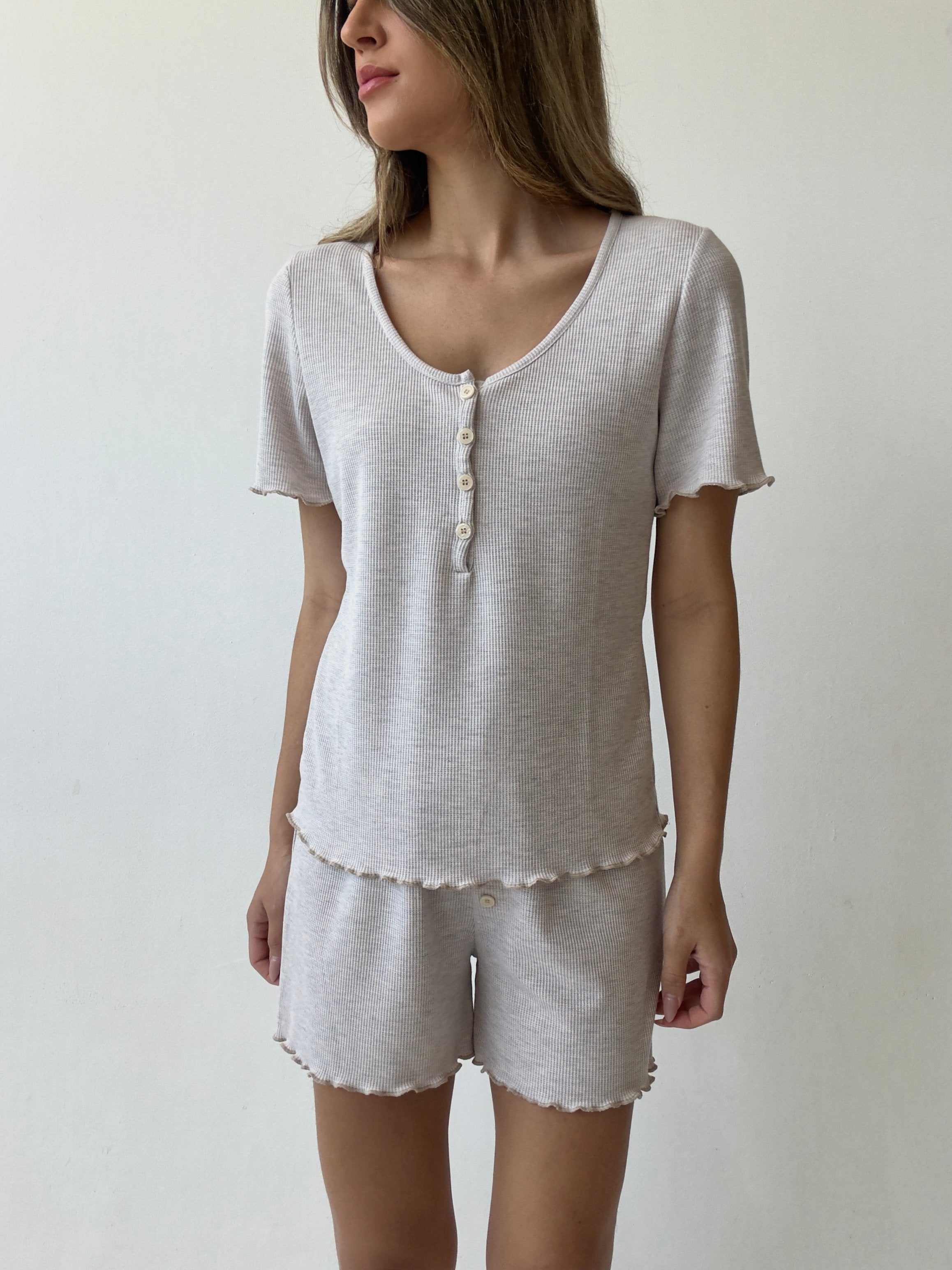 פיג׳מה לילה קצרה וואפל דק אפור