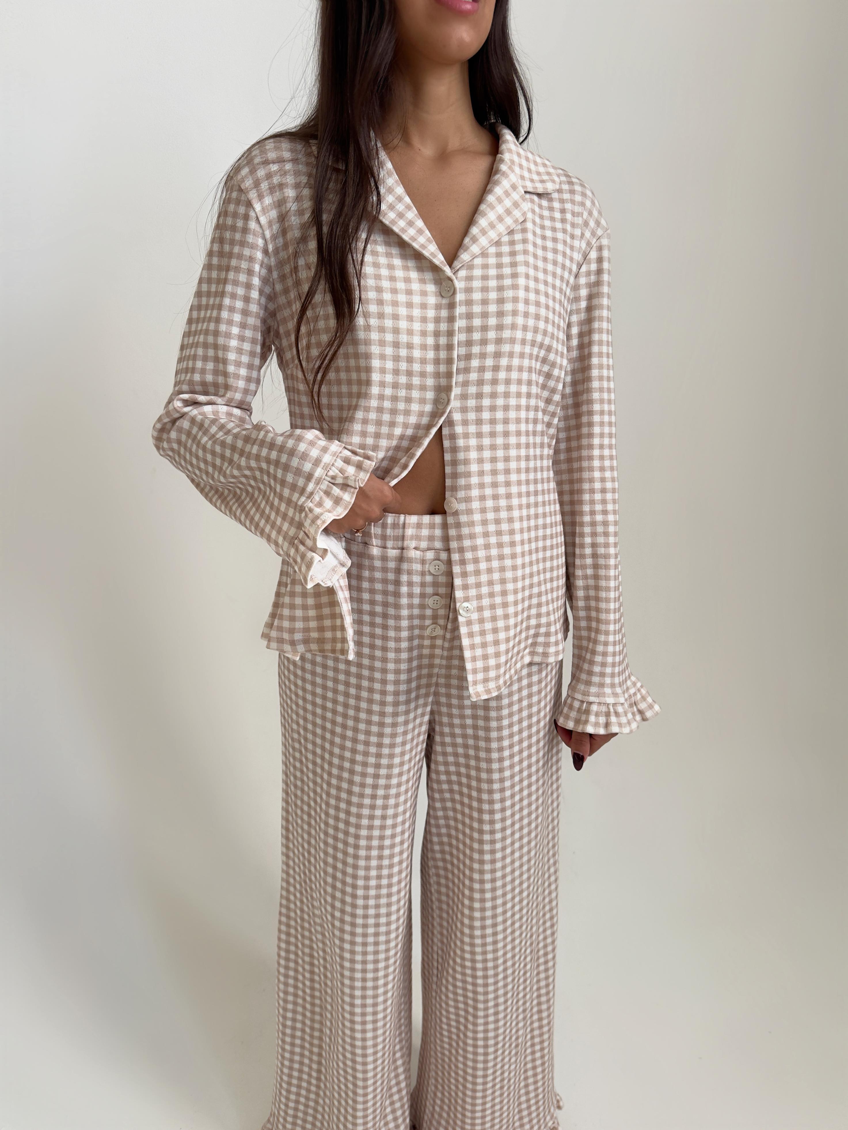 פיג׳מת ויקטוריה פונטל משבצות אבן ארוך