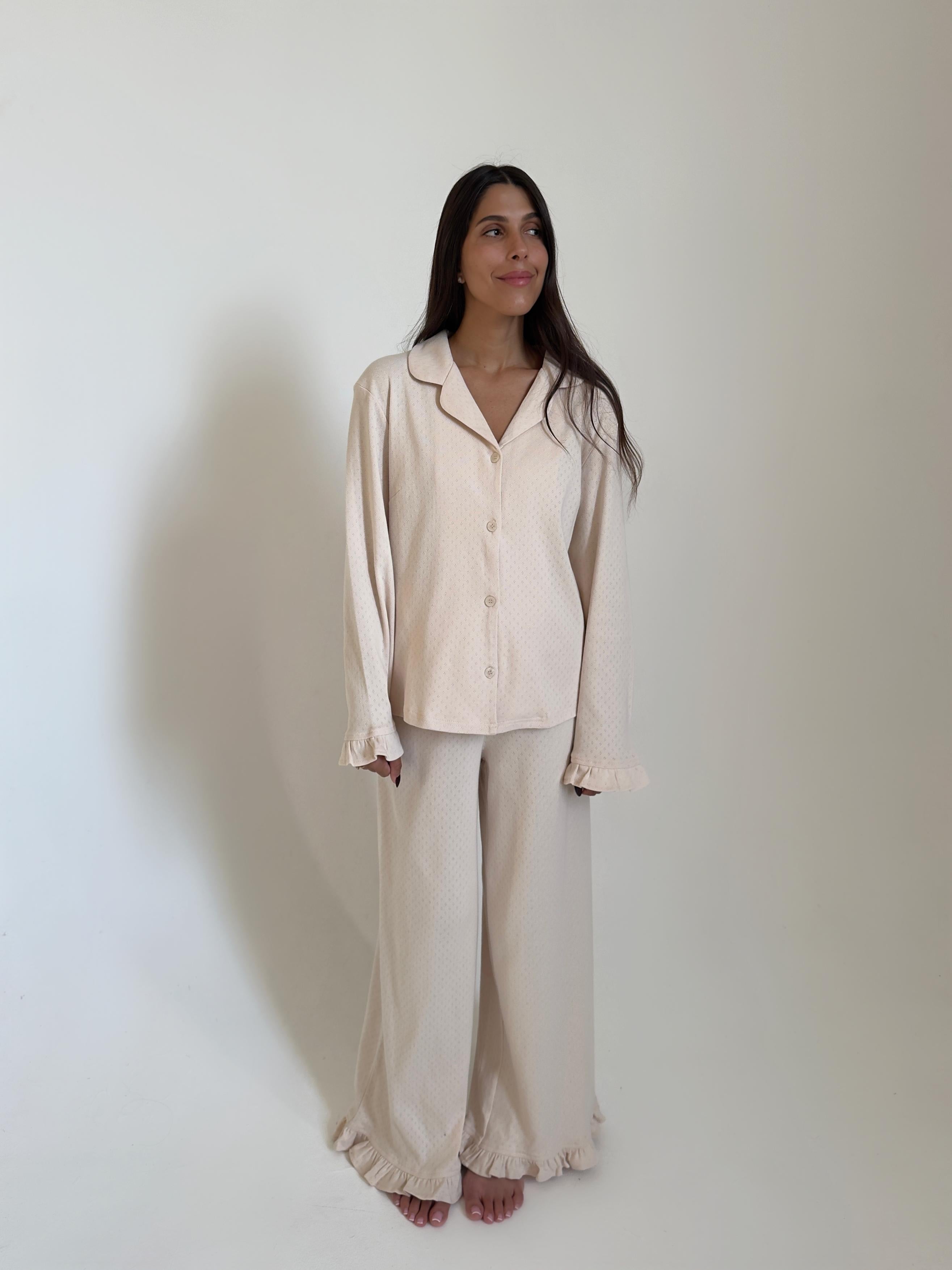 פיג׳מת ויקטוריה פונטל שמנת ארוך