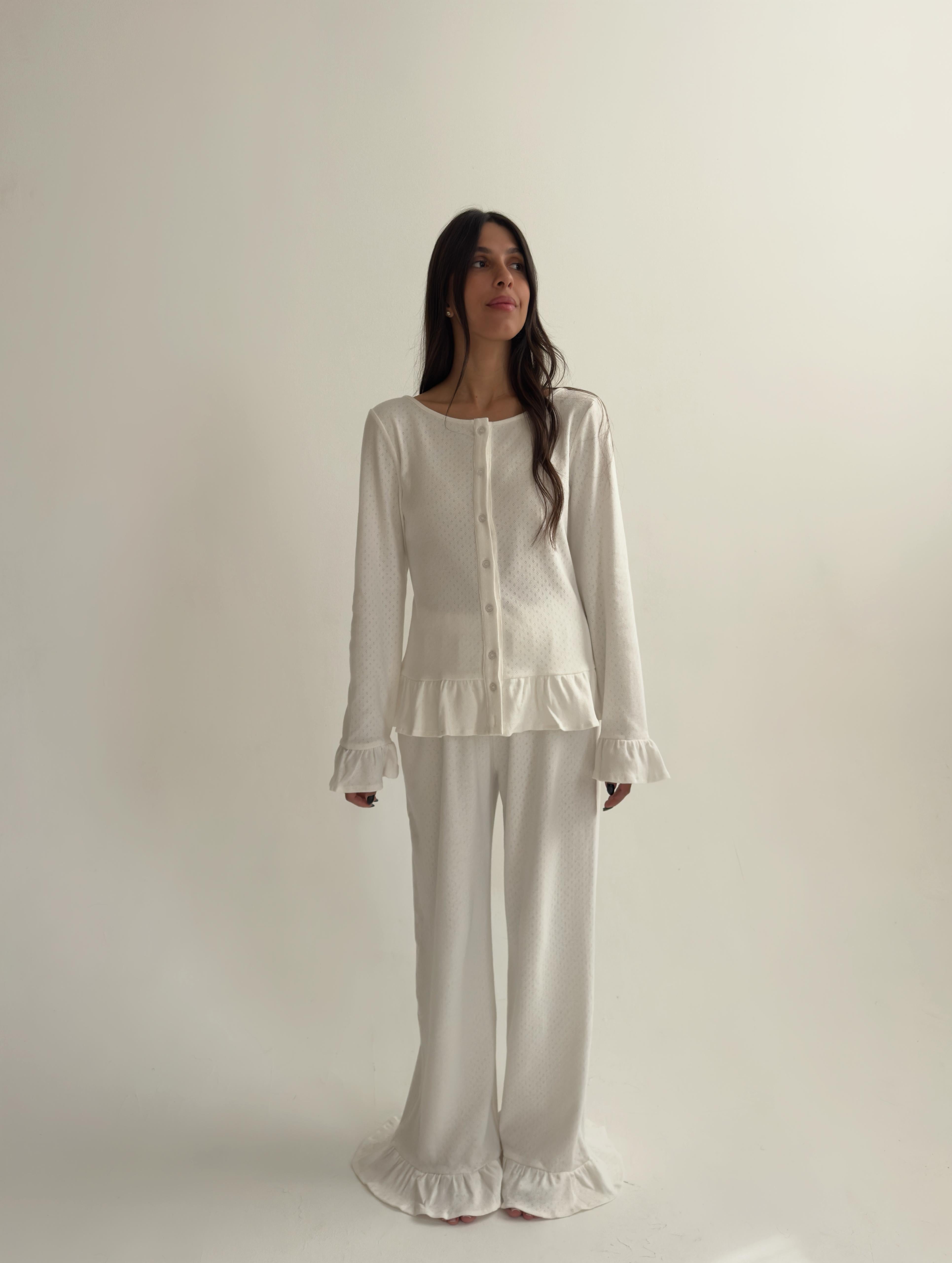פיג׳מת מסריי לבן מלמלות בד פוינטל