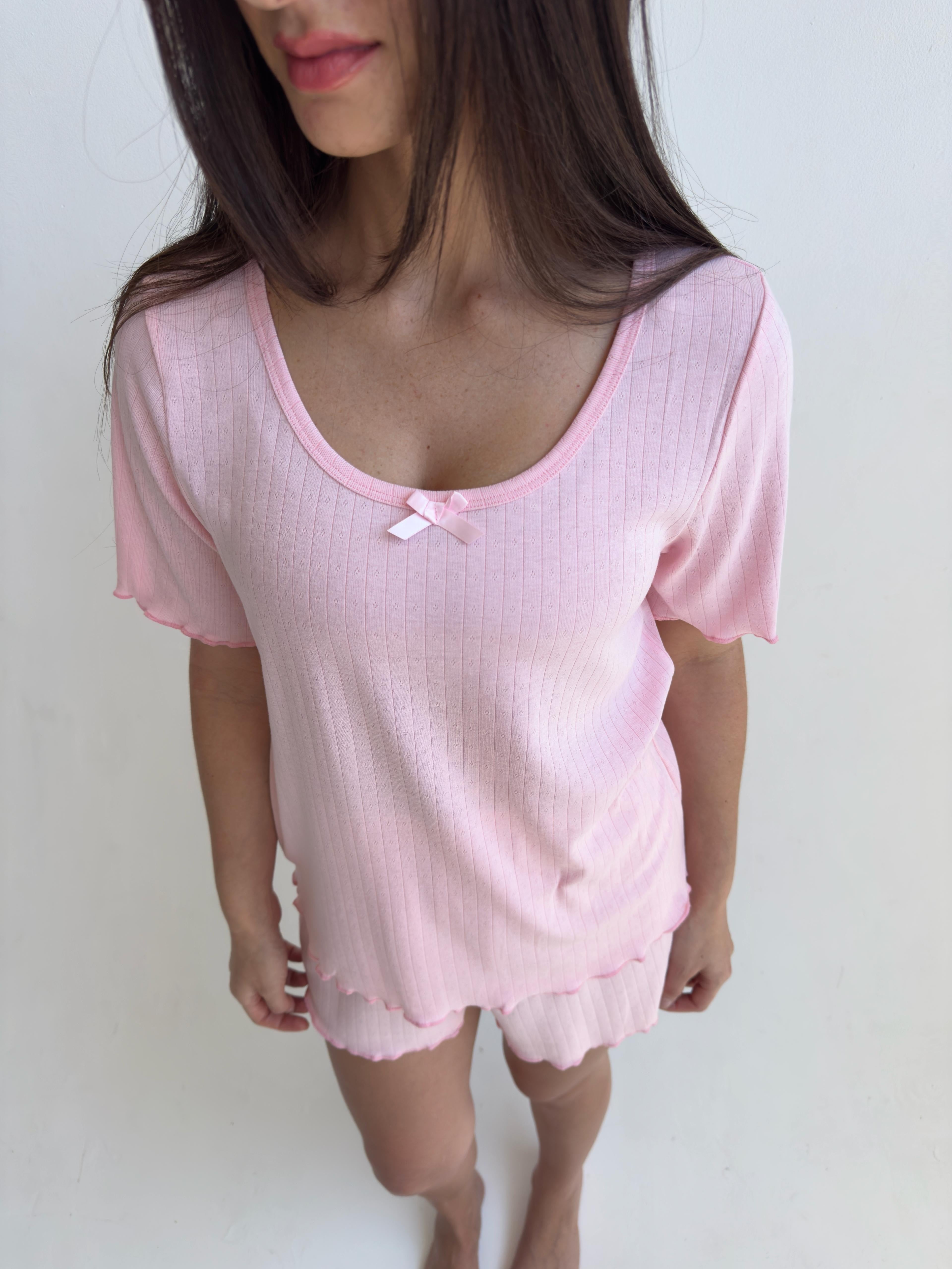 פיג׳מת לילה פוינטל ורוד עם פופיון