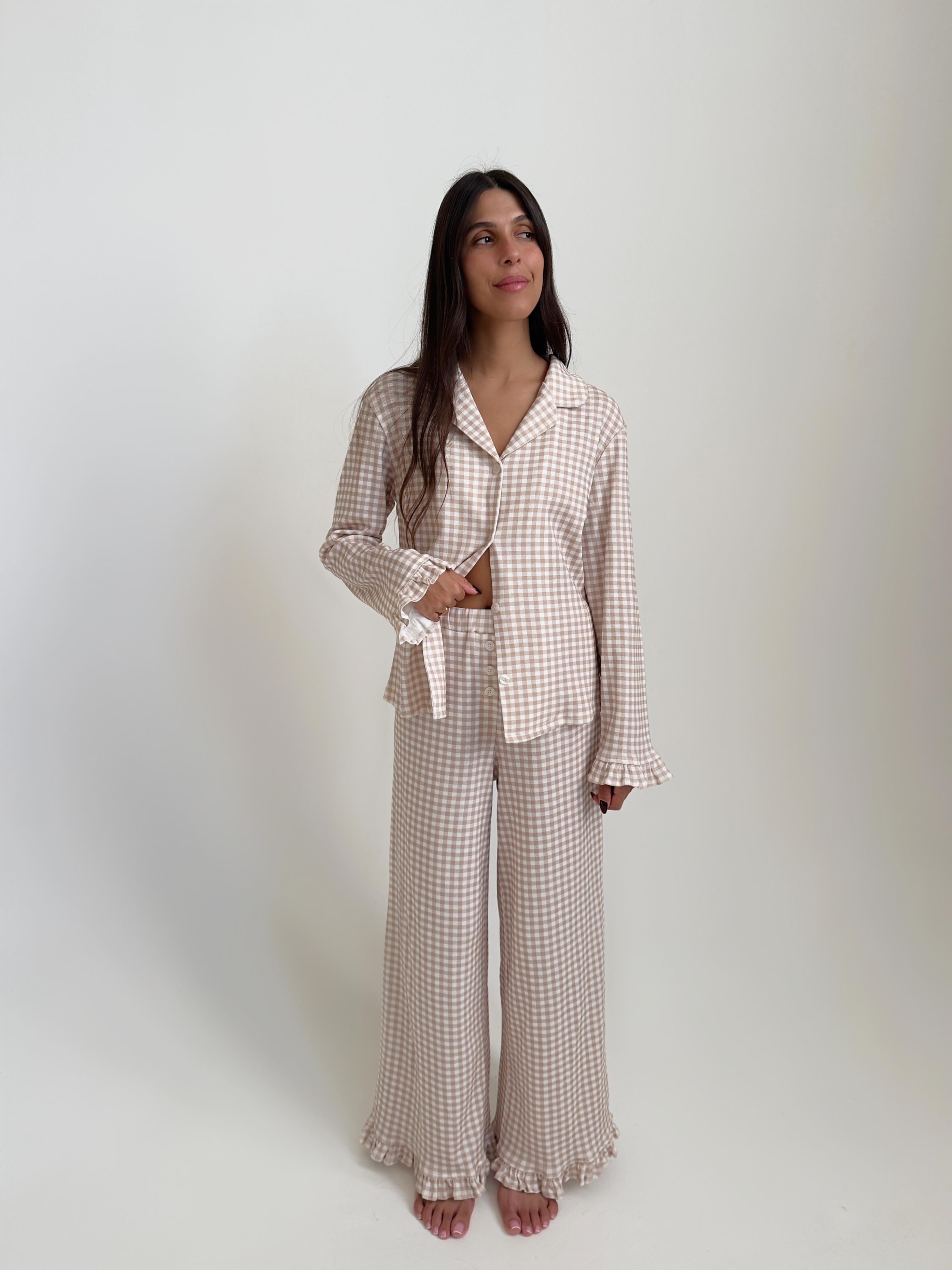 פיג׳מת ויקטוריה פונטל משבצות אבן ארוך