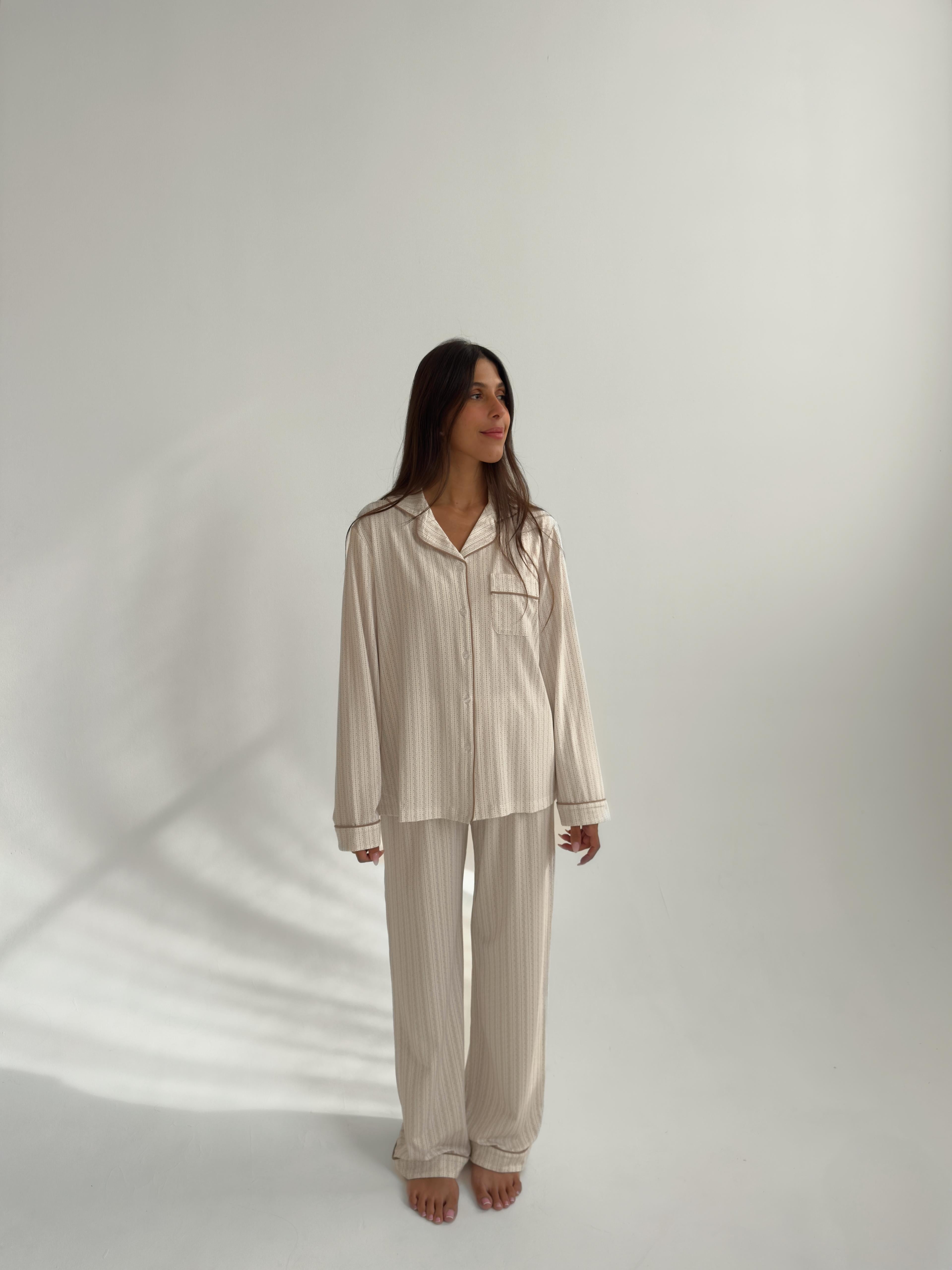 פיג׳מת אמלי ויסקוזה פרינט פרחים חום