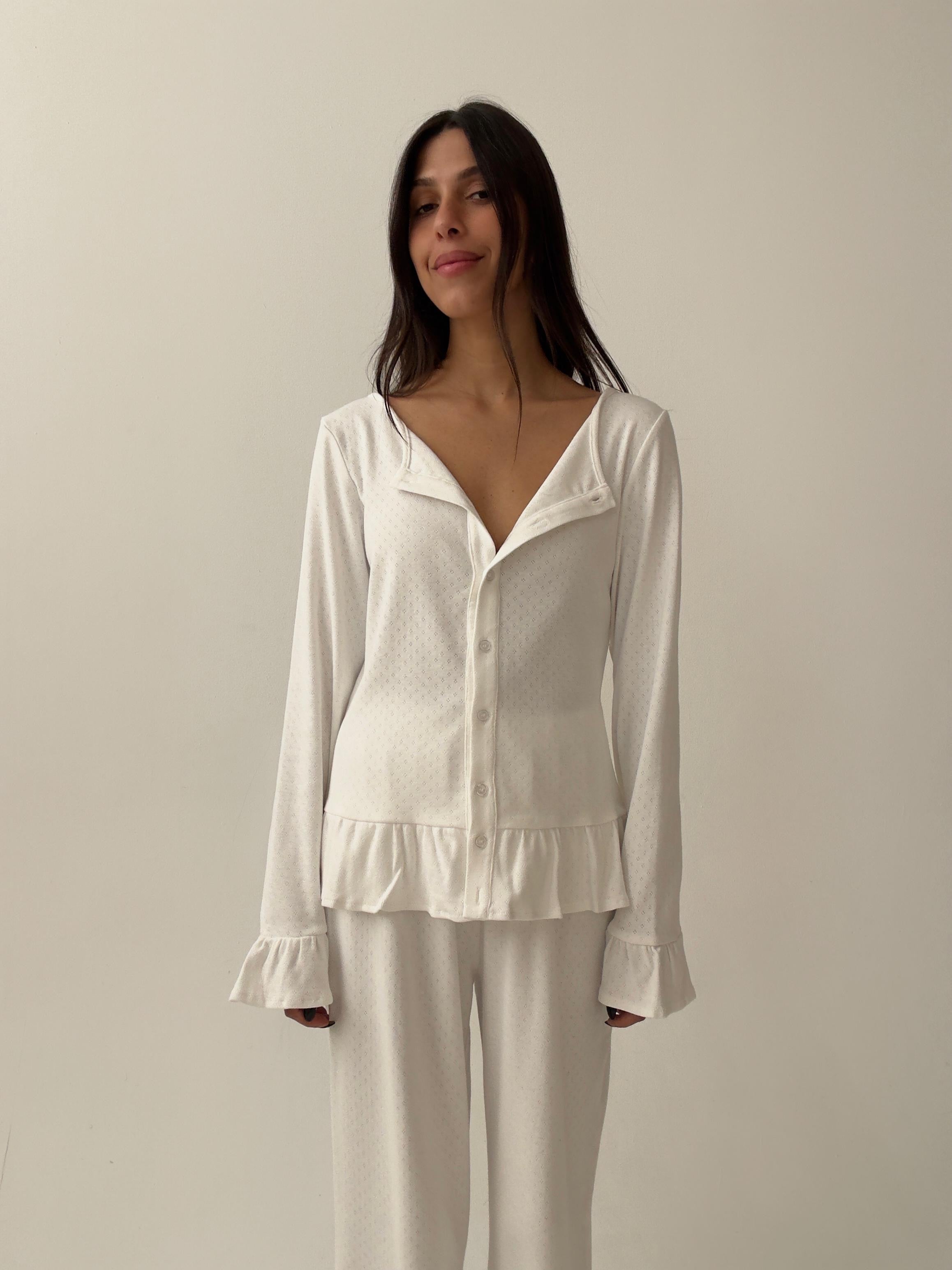 פיג׳מת מסריי לבן מלמלות בד פוינטל