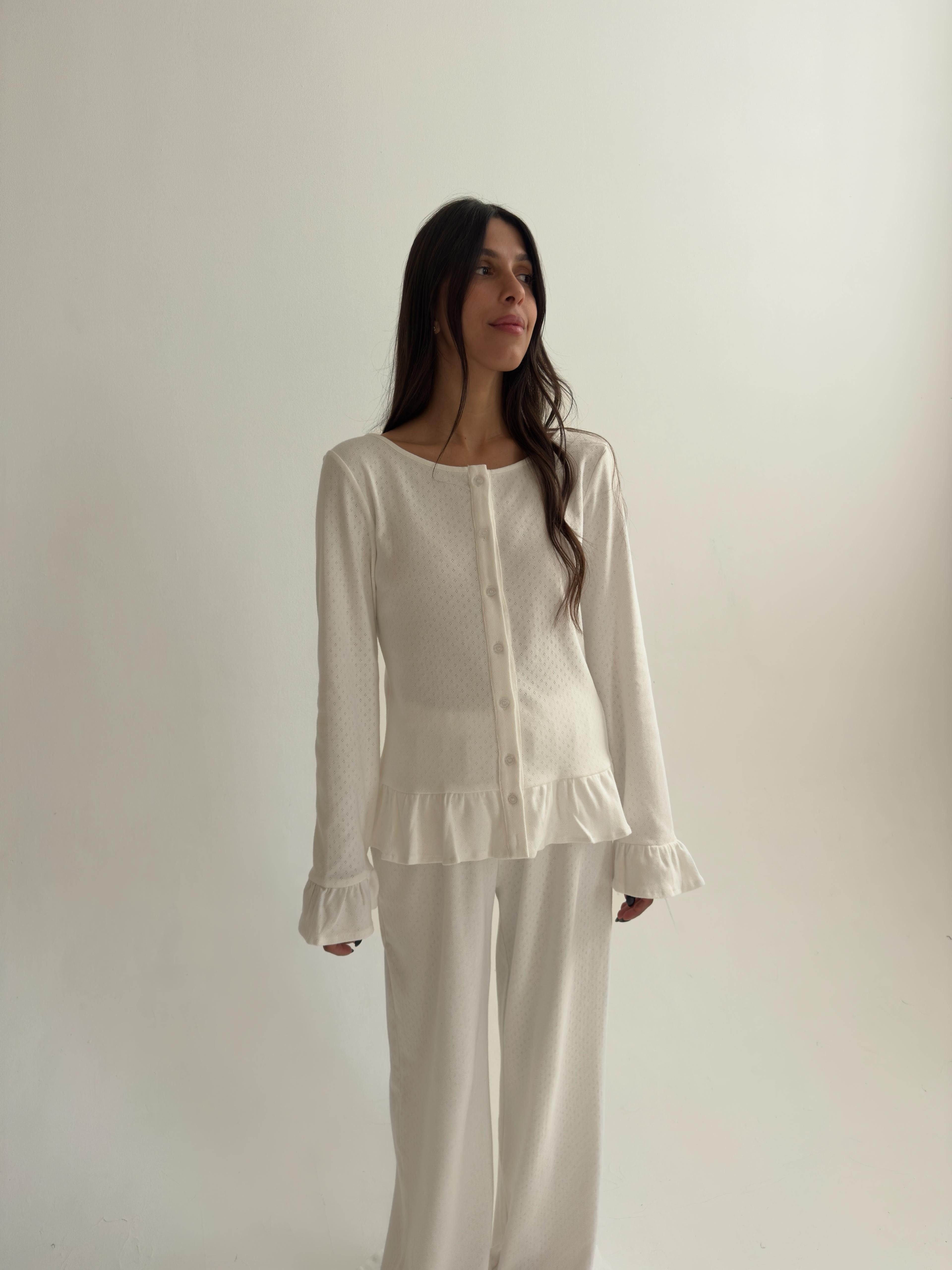 פיג׳מת מסריי לבן מלמלות בד פוינטל