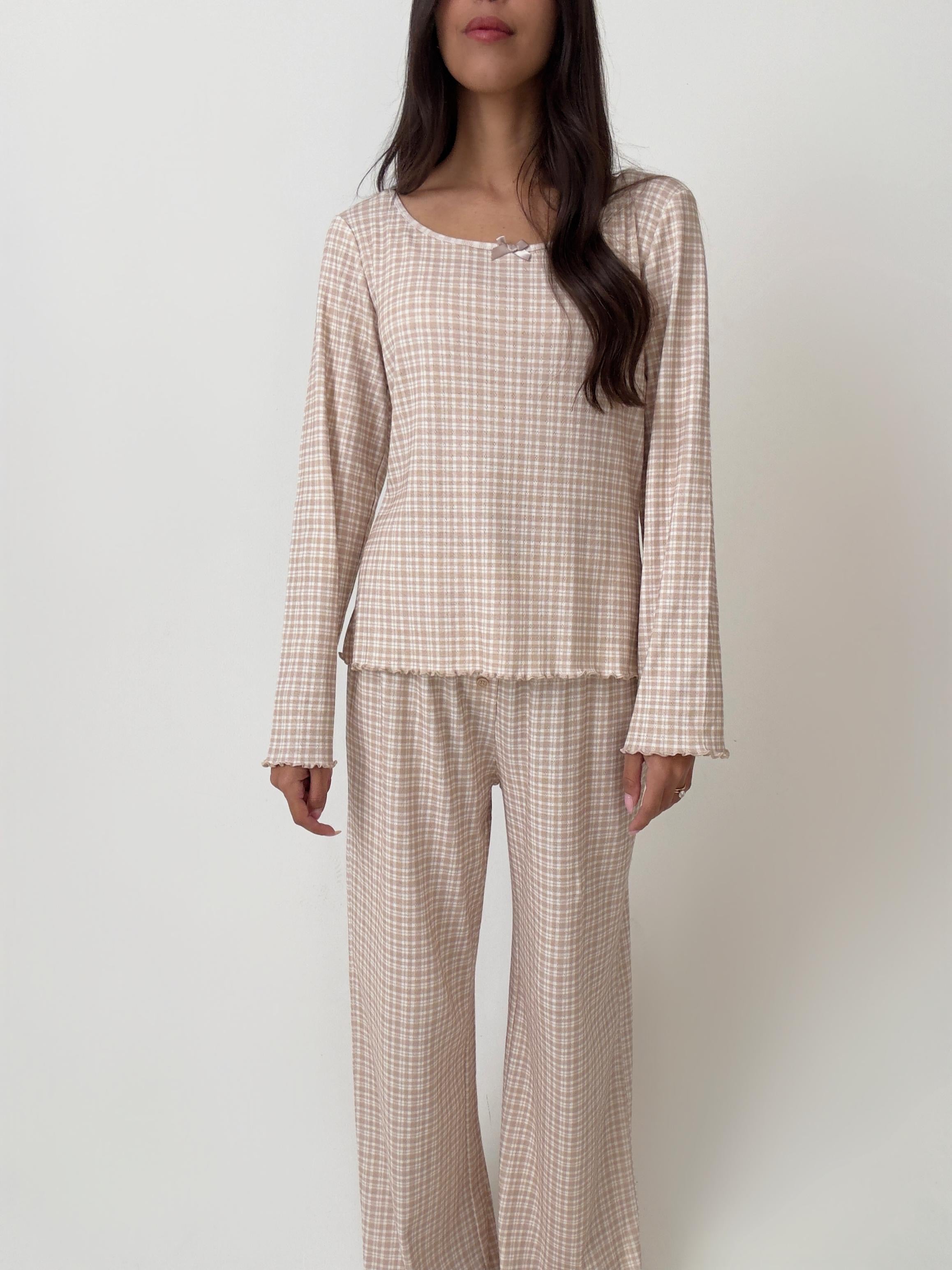 פיג׳מת לילה פוינטל פרינט משבצות אבן פופיון