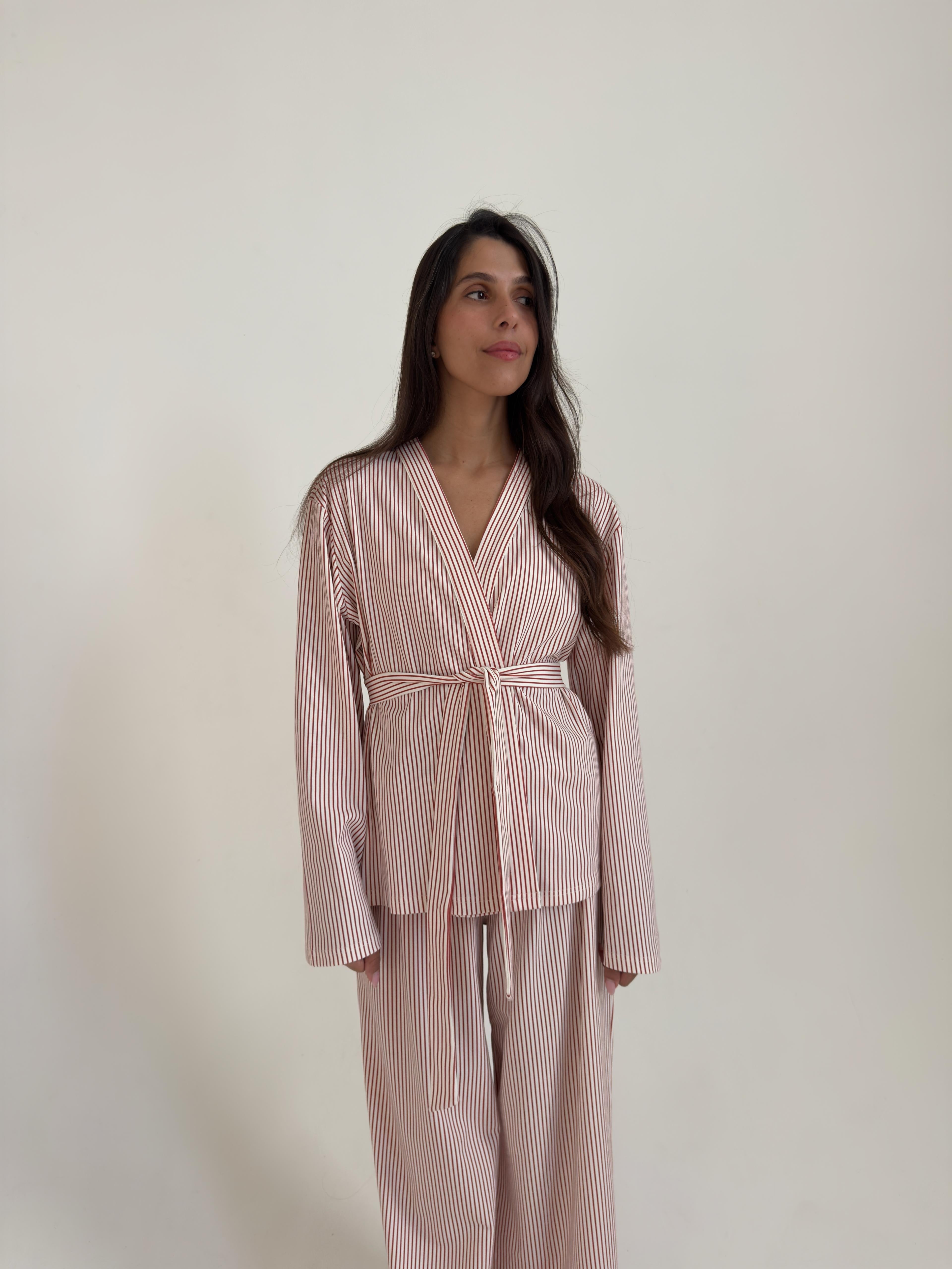 חליפת לואיס פרינט פסים אדום בד