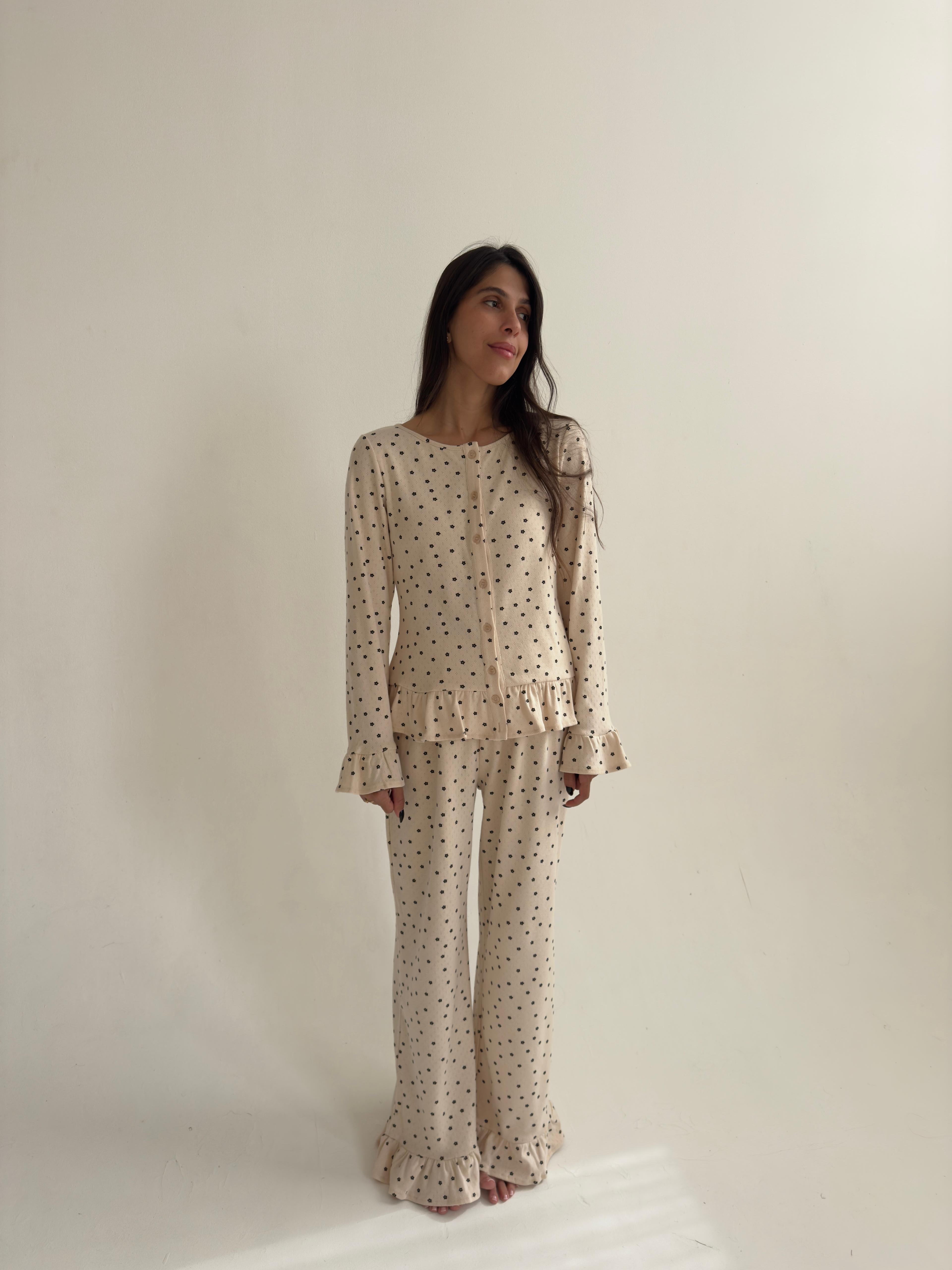 פיג׳מת מסריי מלמלות פוינטל פרינט פרחים