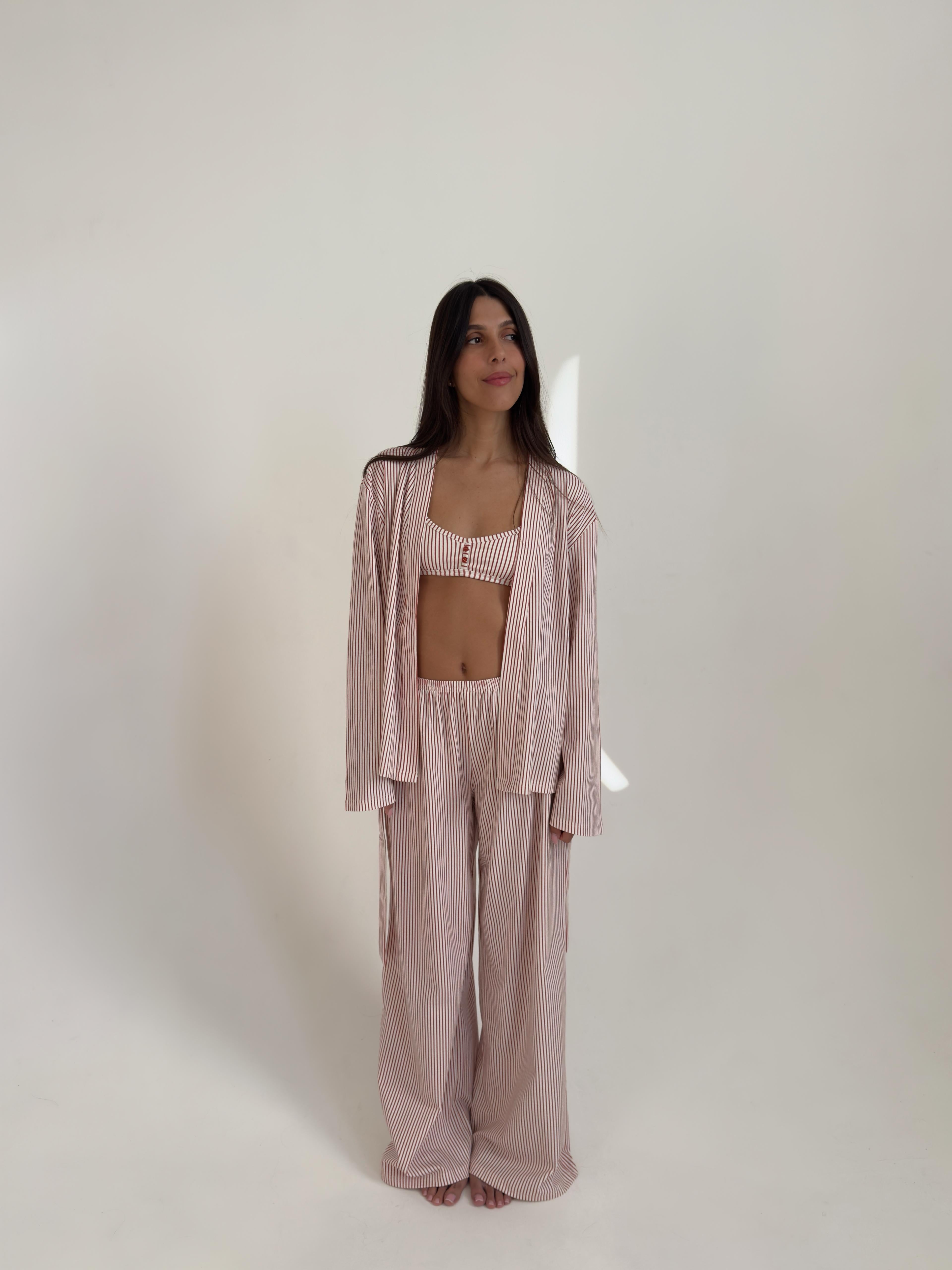 חליפת לואיס פרינט פסים אדום בד