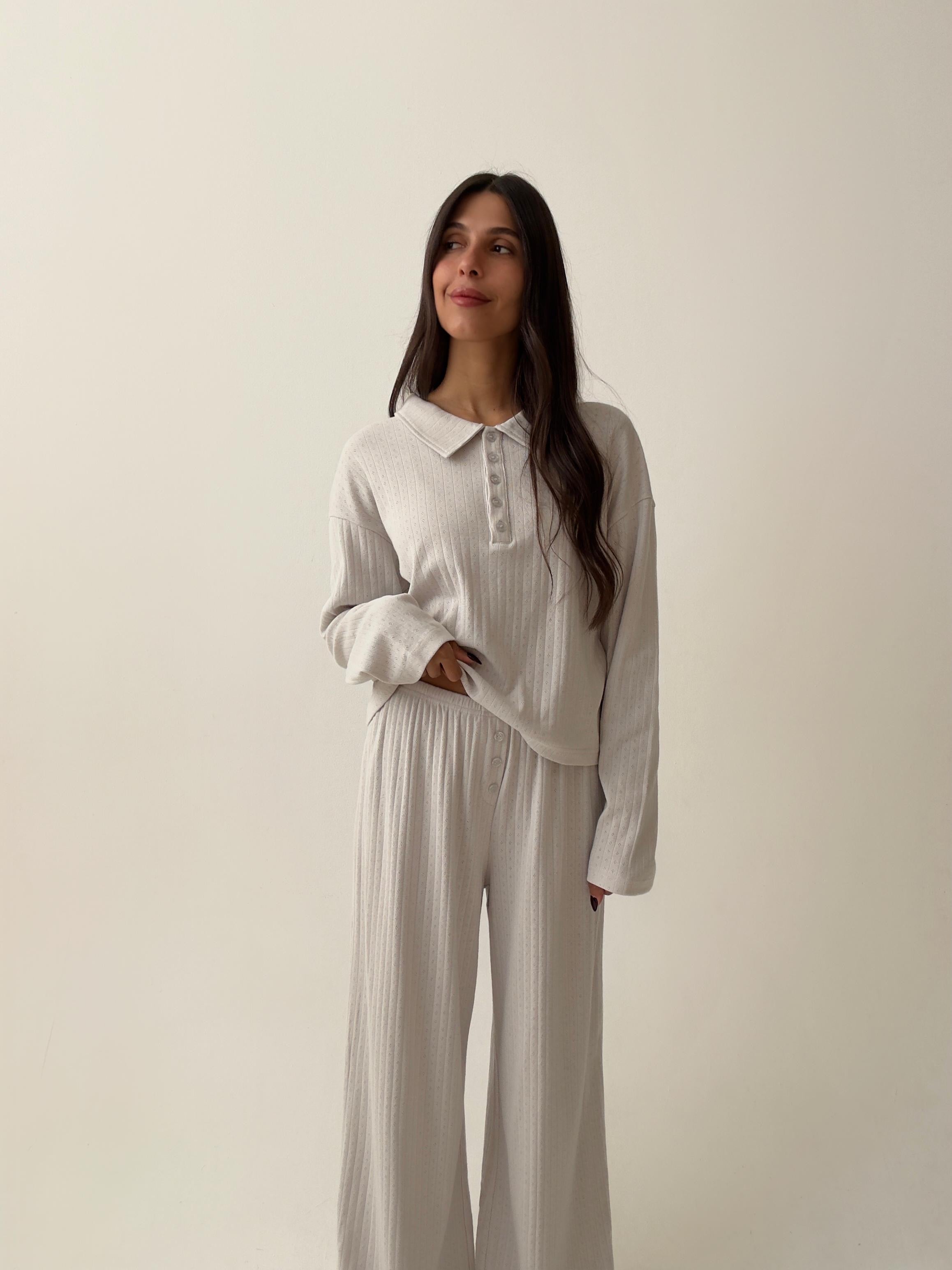 פיג׳מת פולו פוינטל אפור