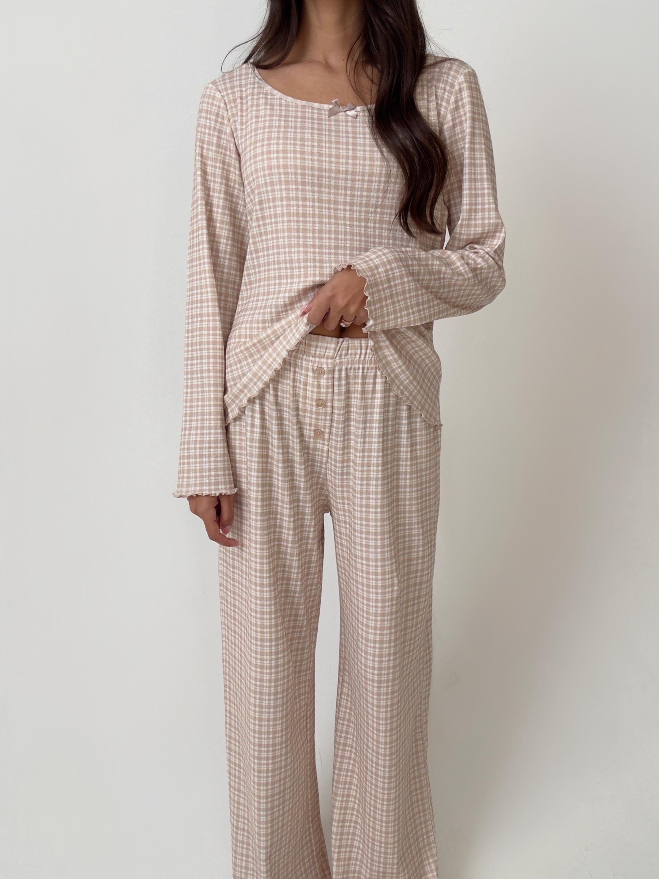 פיג׳מת לילה פוינטל פרינט משבצות אבן פופיון