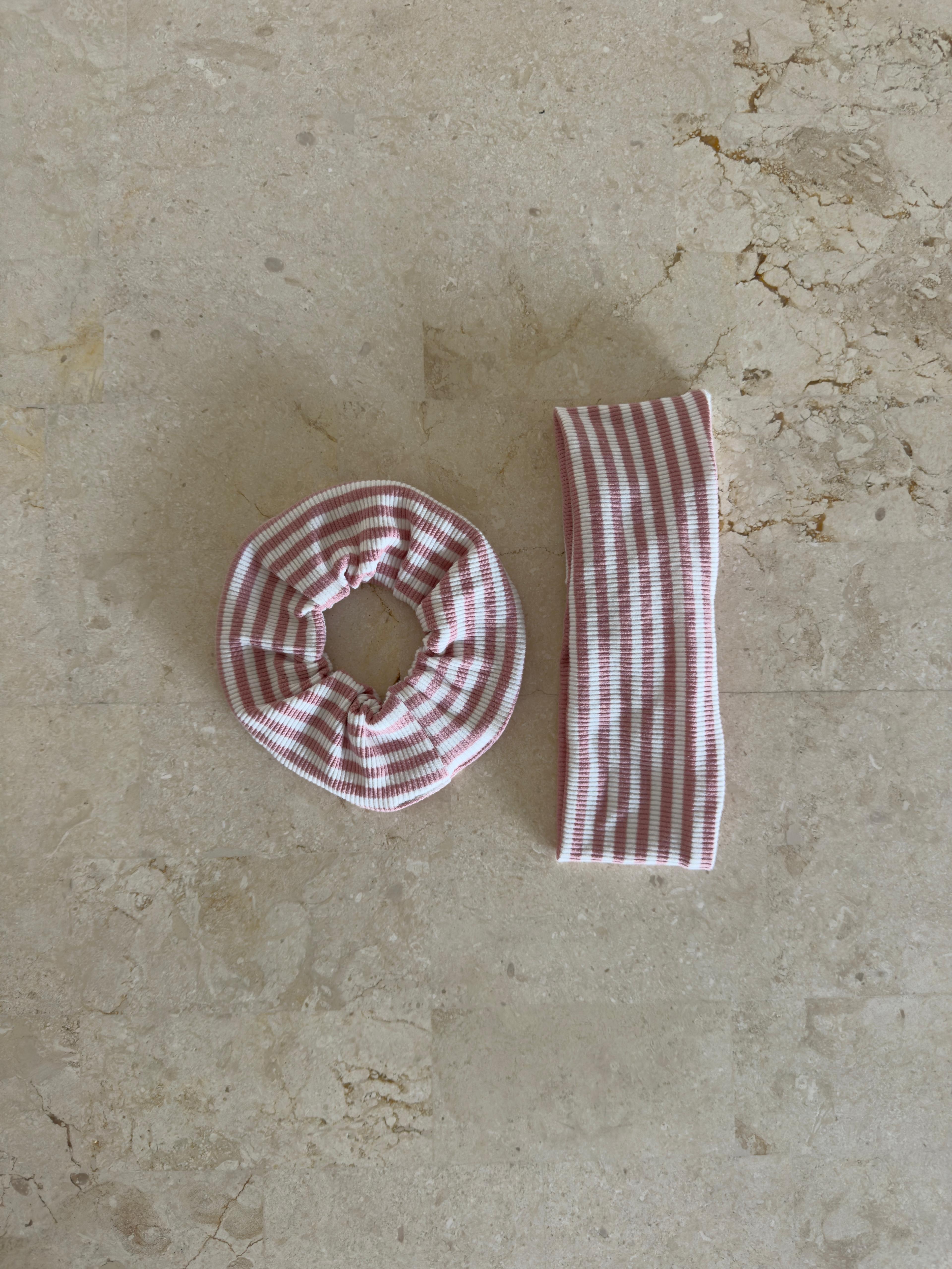 סט לשיער ריב פסים ורוד