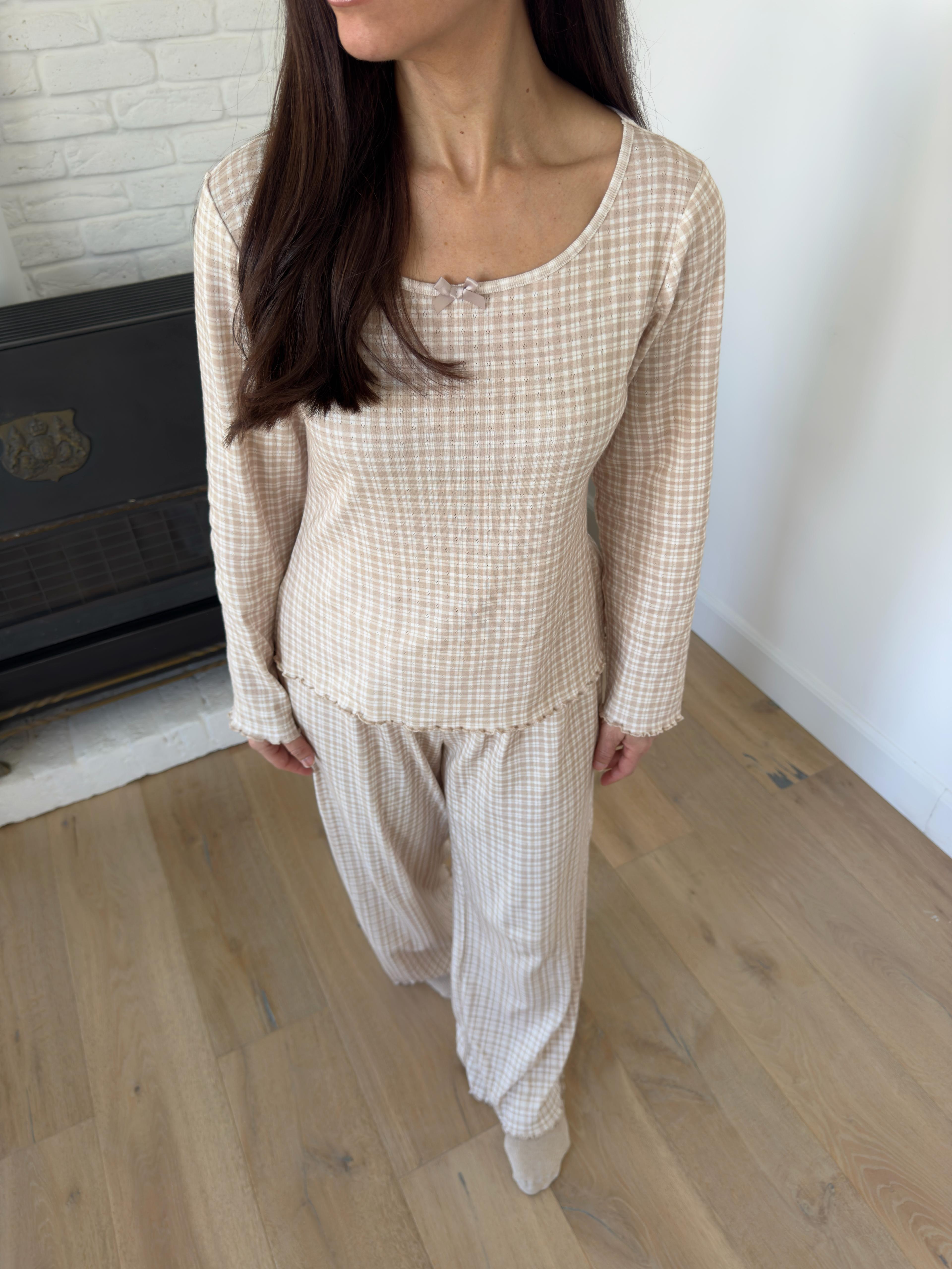 פיג׳מת לילה פוינטל פרינט משבצות אבן פופיון