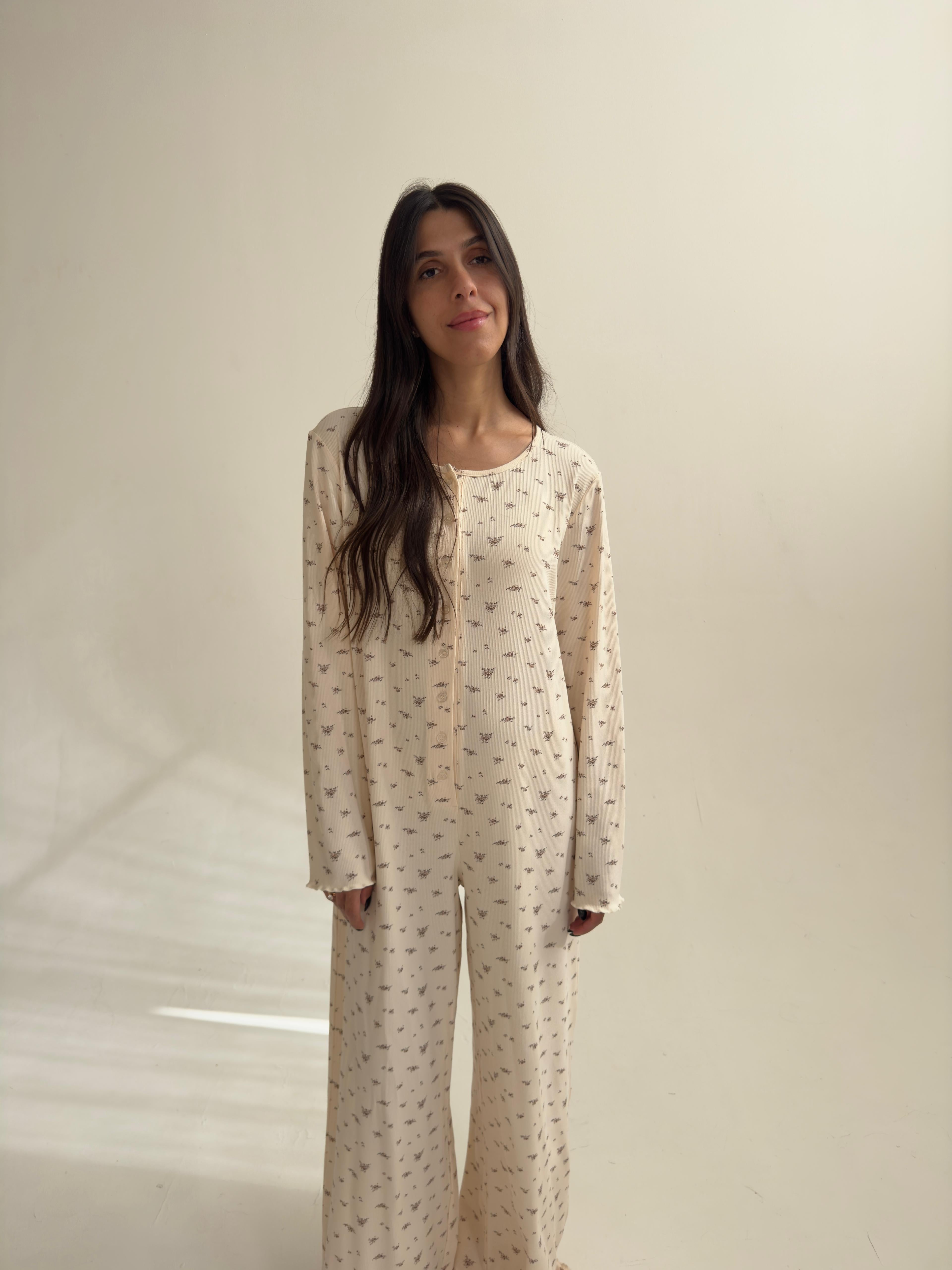 פיג׳מת אוברול דולצ׳ה ריב פרינט פרחים