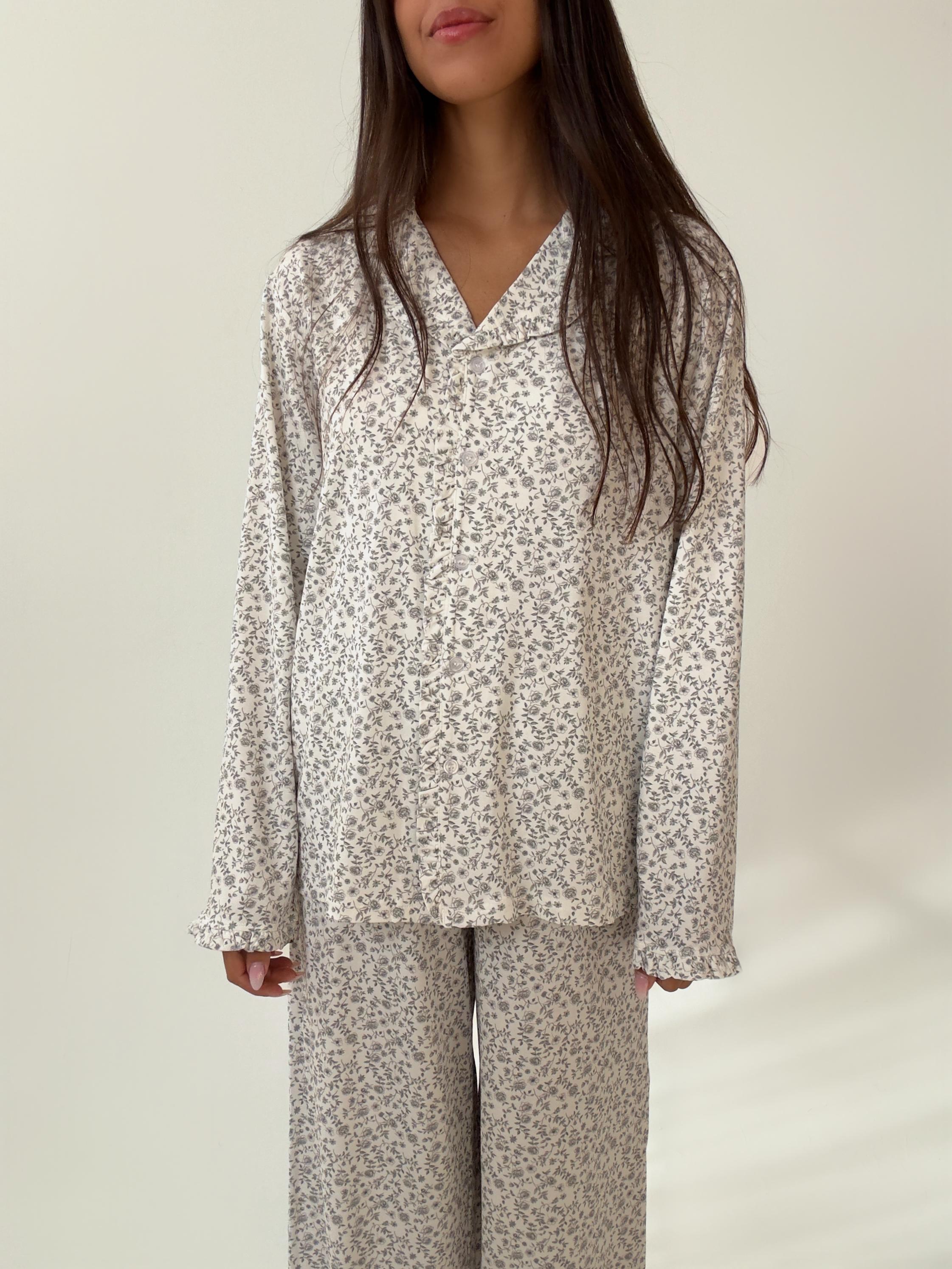 פיג׳מת אלנה מסגרת מלמלות פרינט פרחים