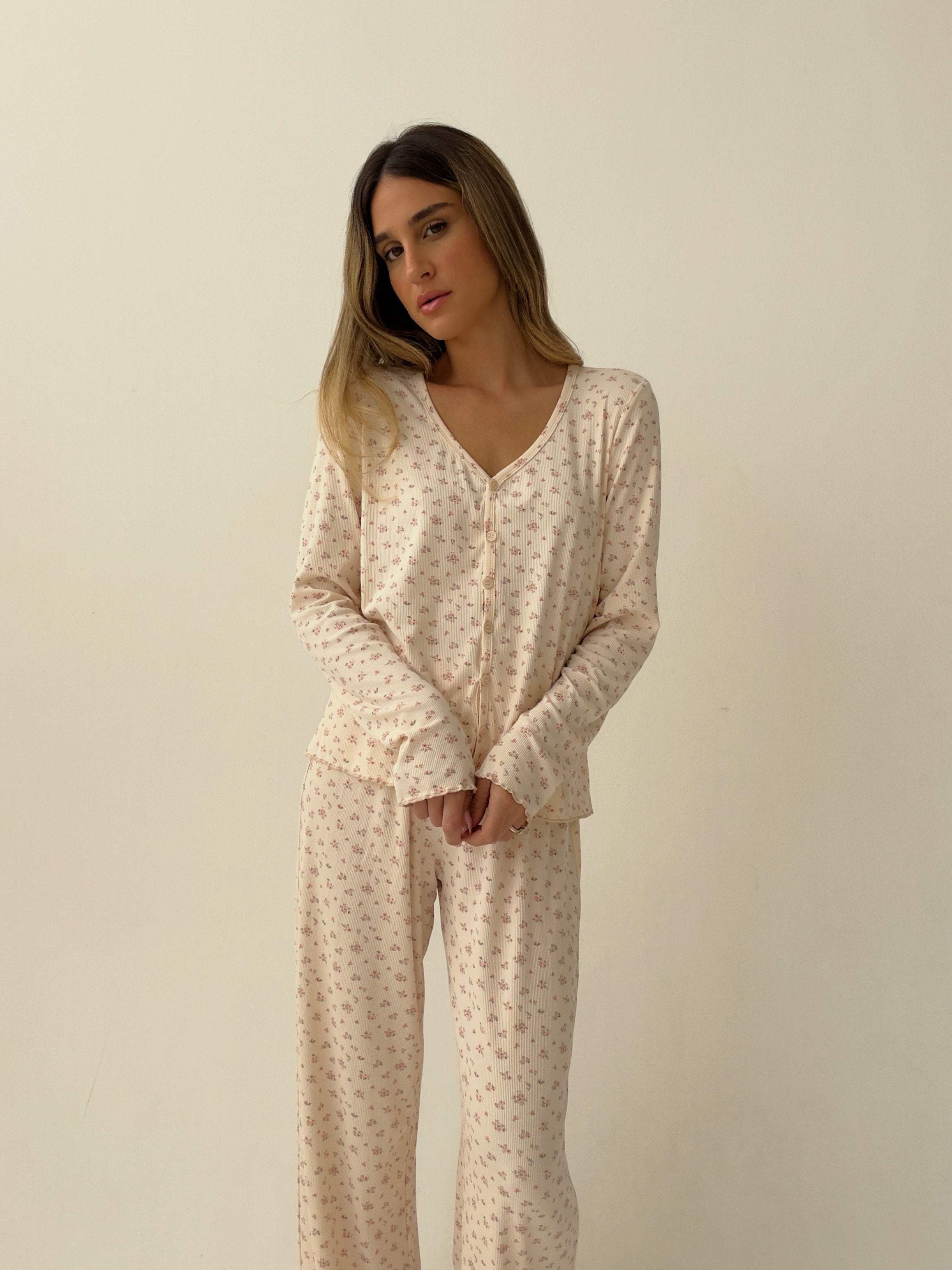 Danielle peach Floral Pajamas In cotton