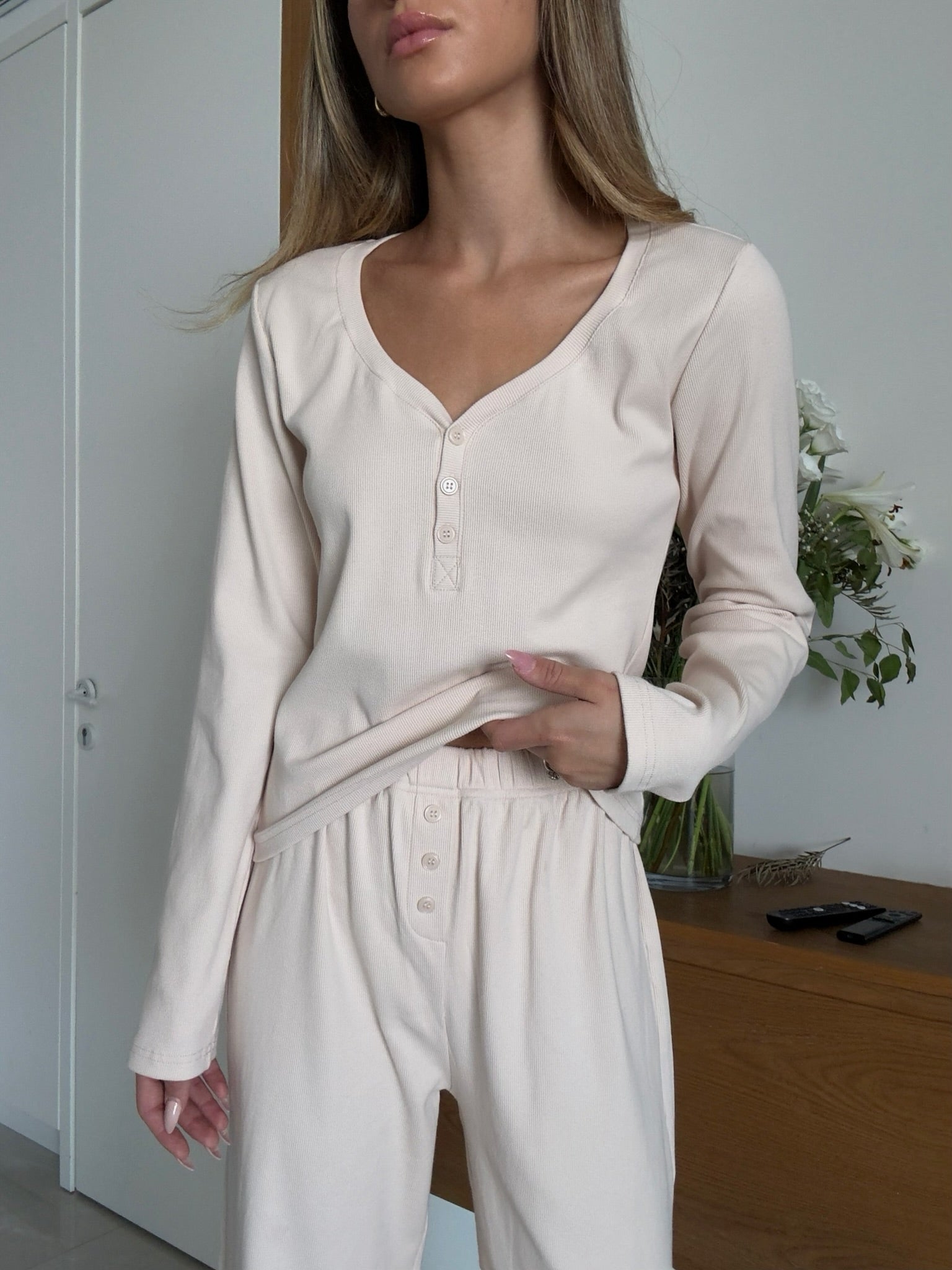 Tory camel rib Pajamas In cotton