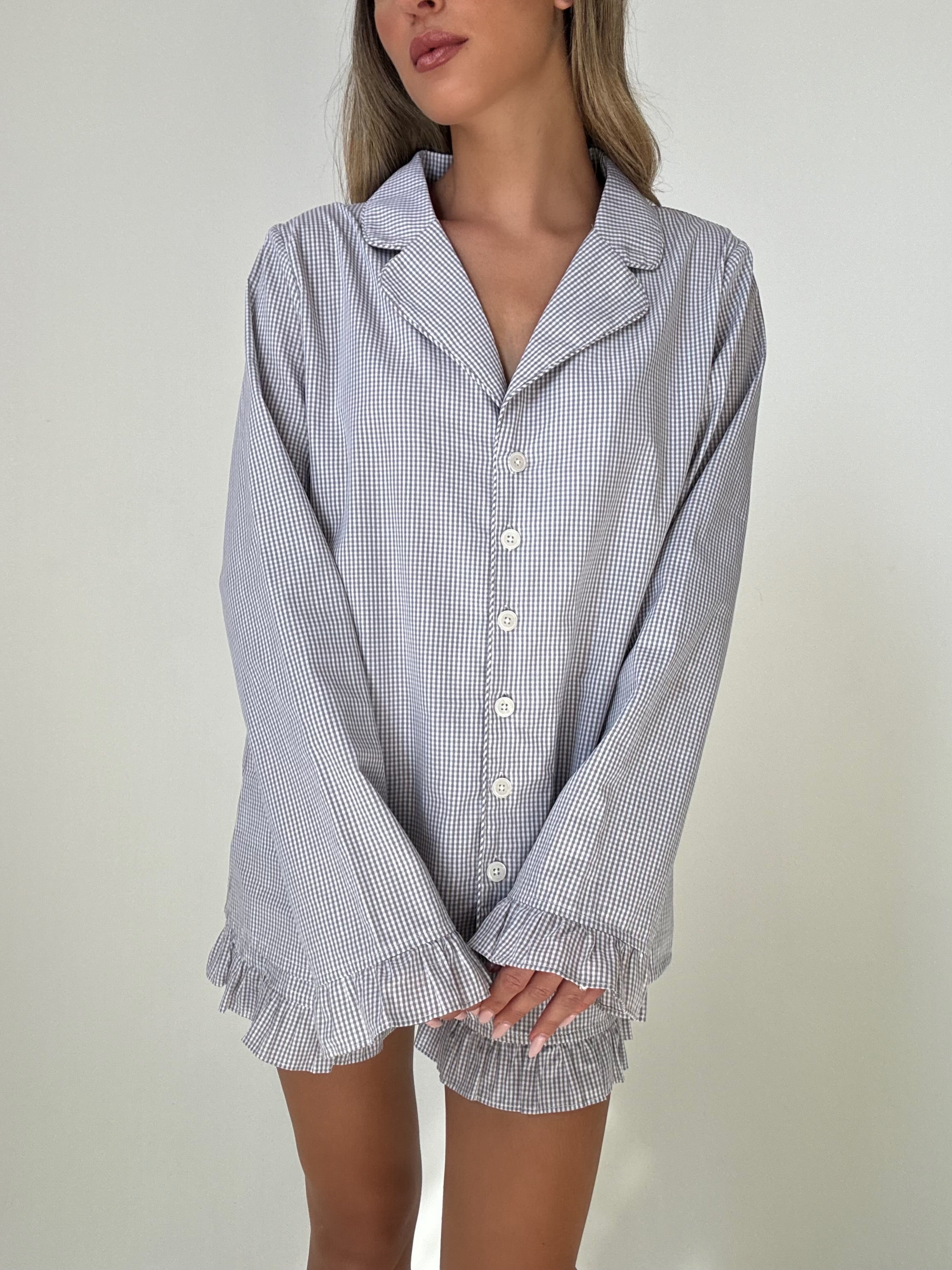 Yves Matte gray Checked Cotton Pajamas