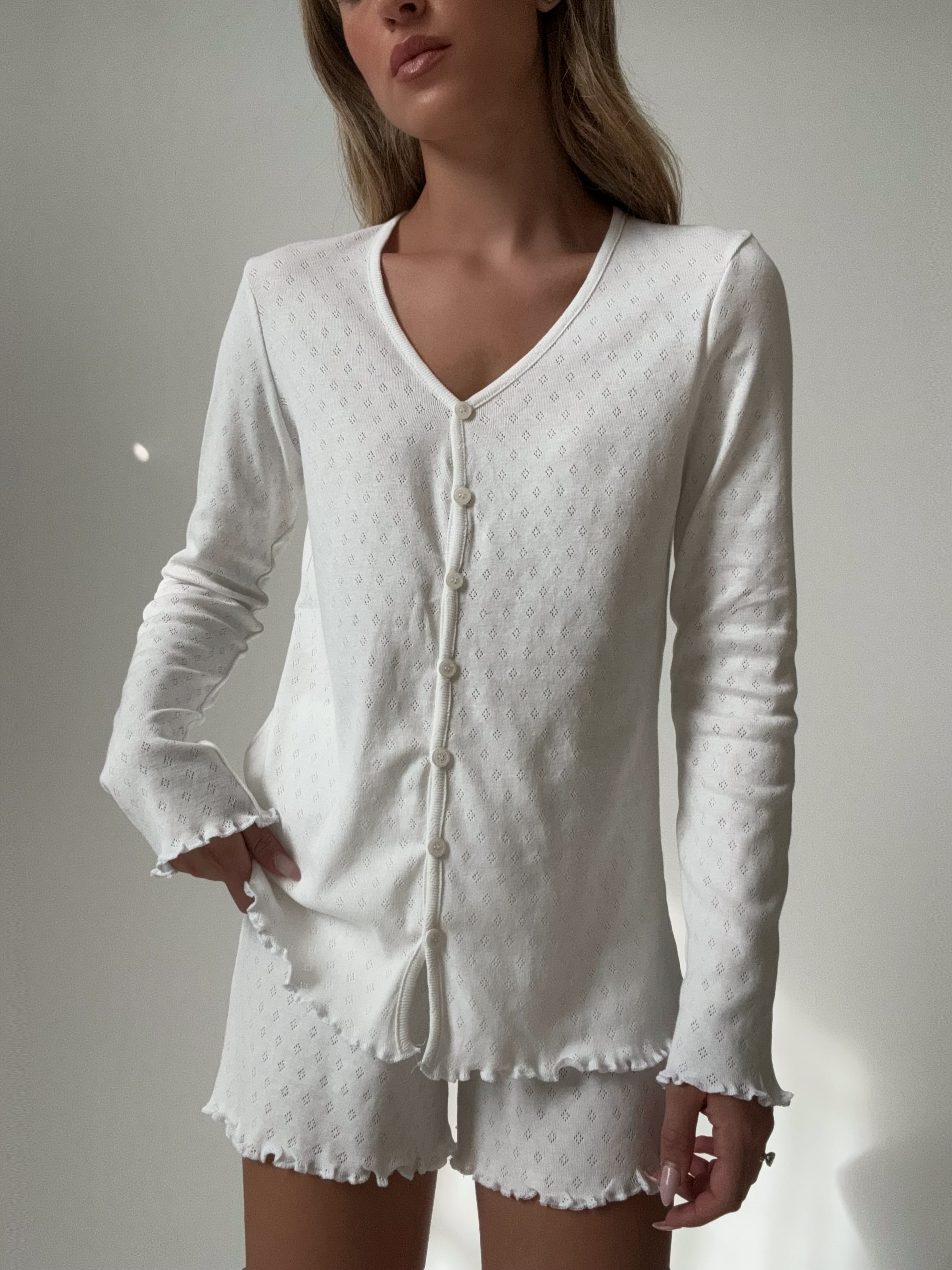 Danielle white Fontal Pajamas In cotton