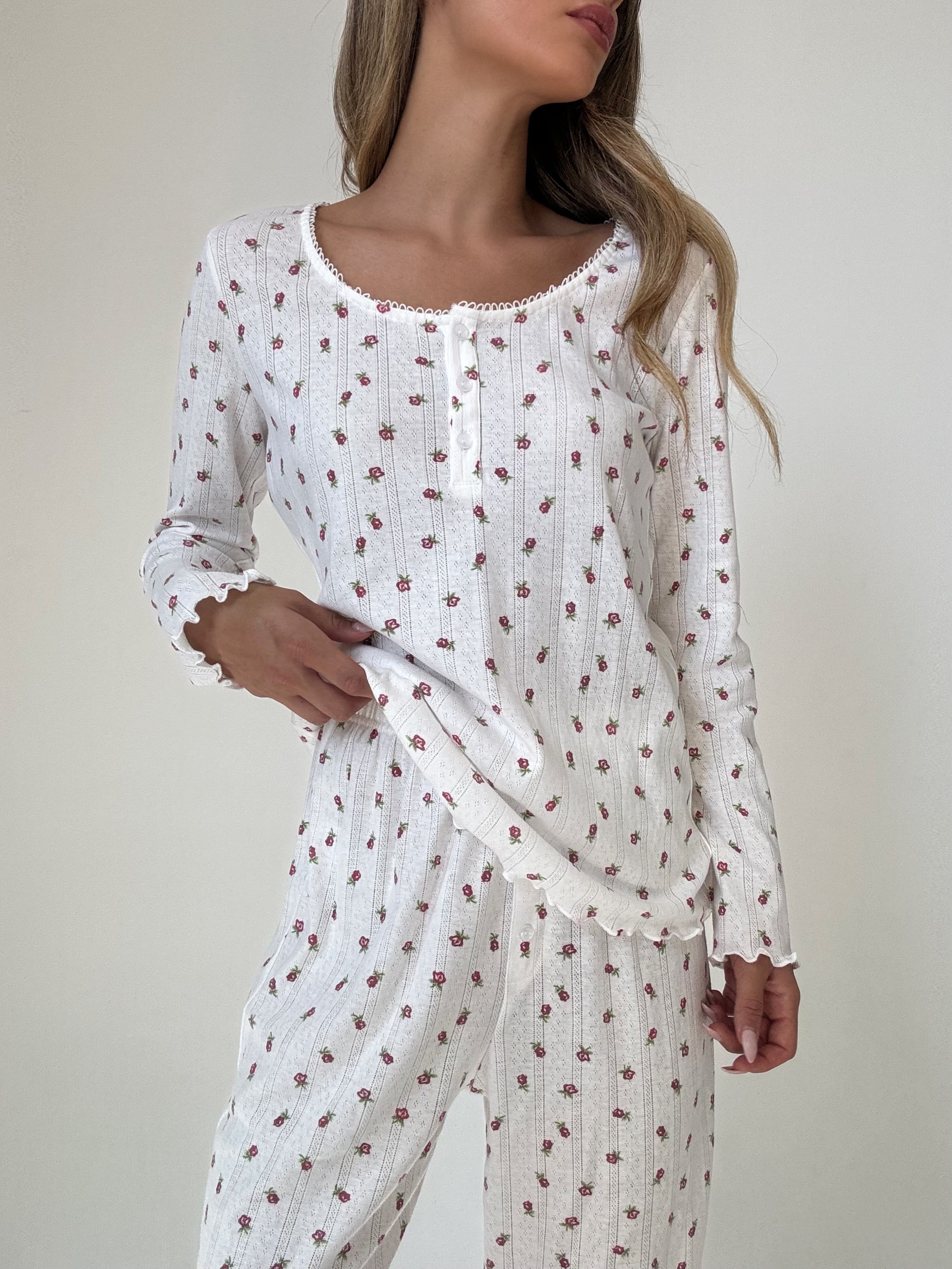 Lila red Floral Pajamas In cotton