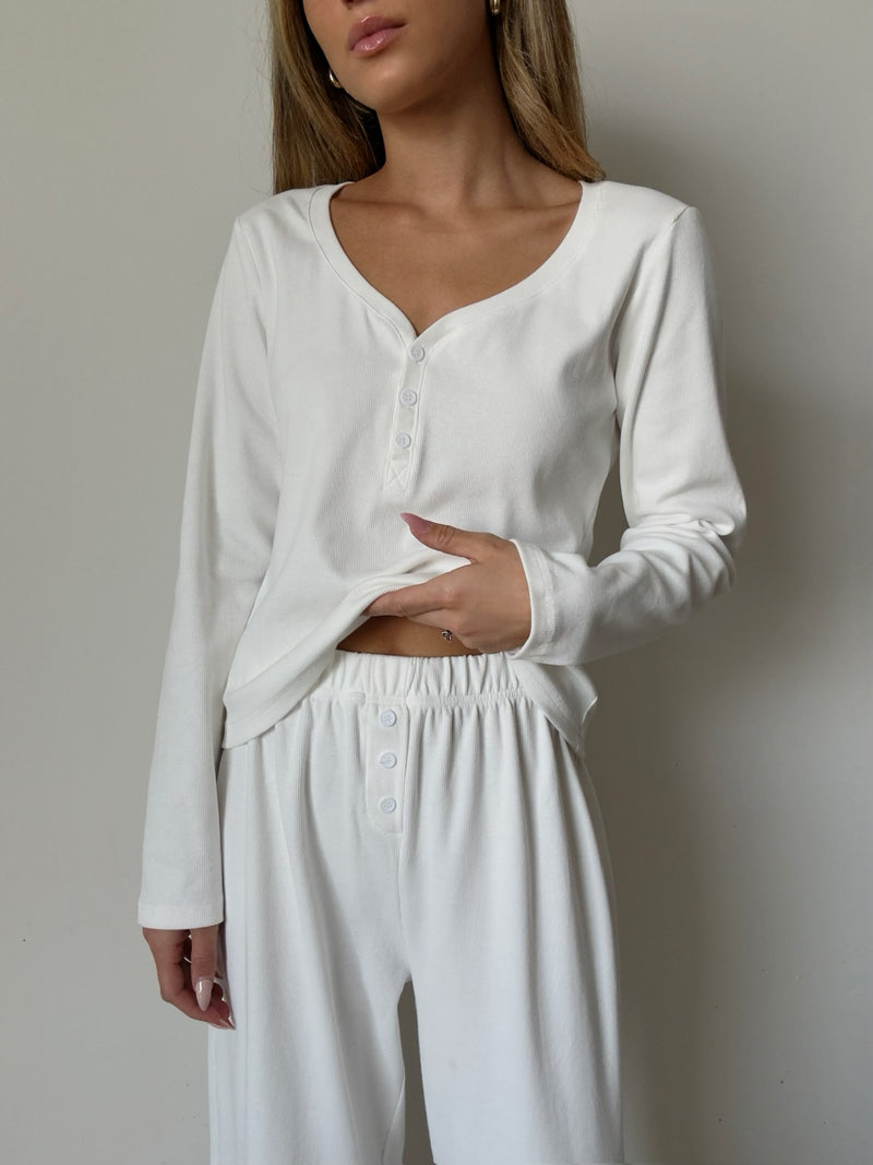 Tory white rib Pajamas In cotton