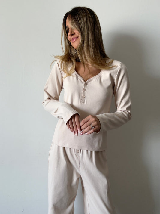 Πιτζάμες Tory Camel Rib από βαμβάκι