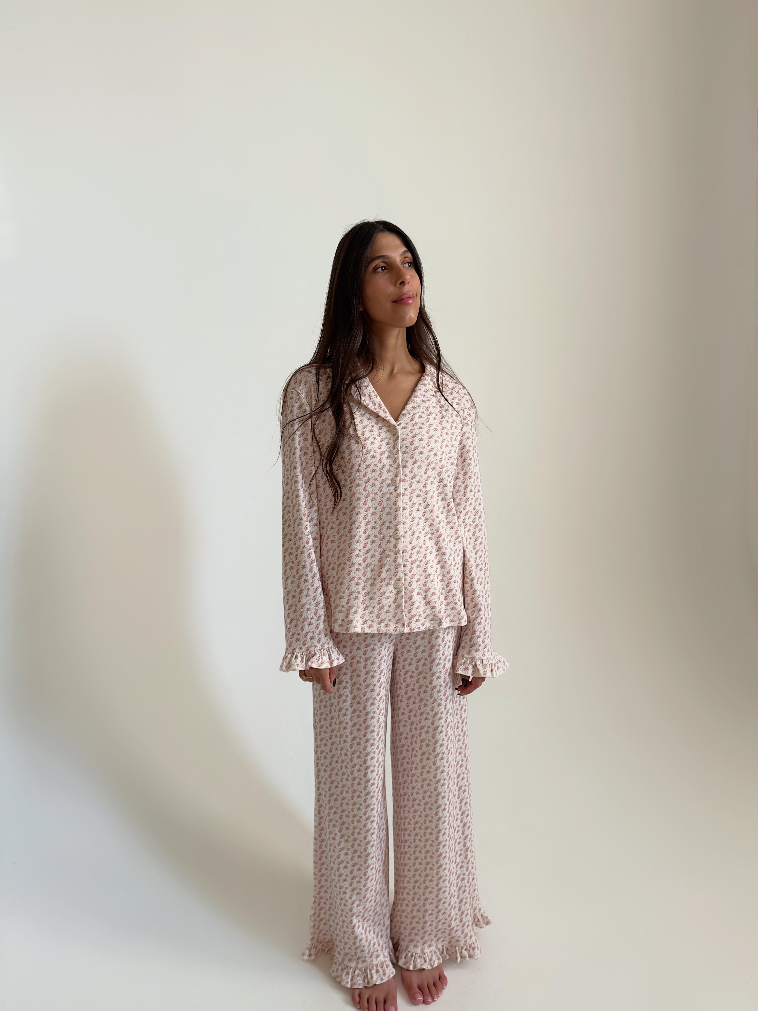 פיג׳מת ויקטוריה פונטל פרחוני ורוד ארוך