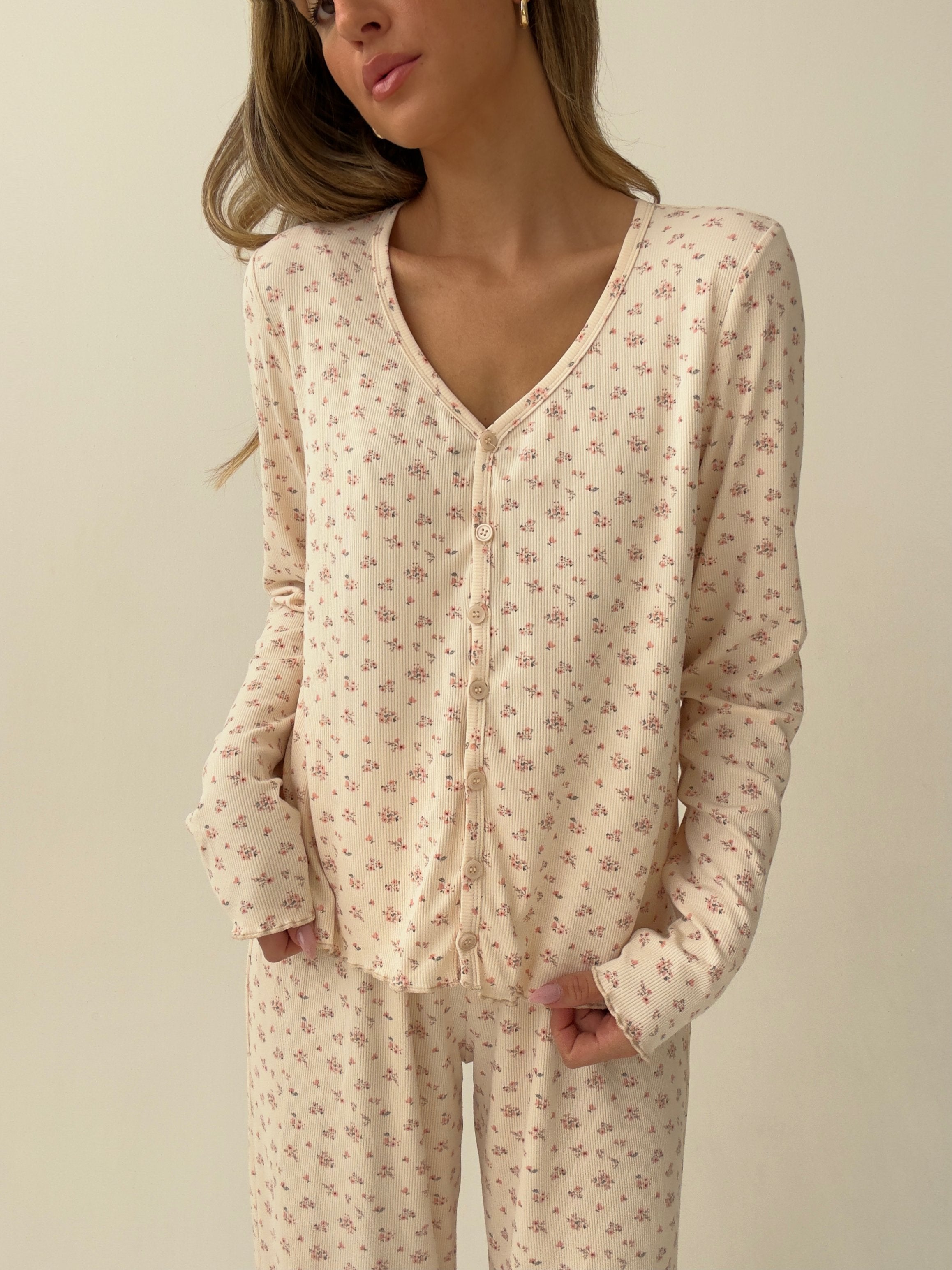 Danielle peach Floral Pajamas In cotton