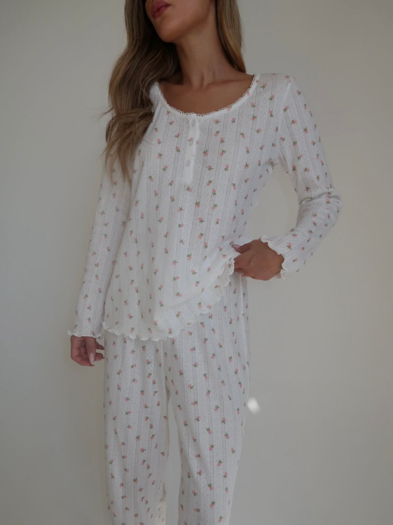 Lila pink Floral Pajamas In cotton