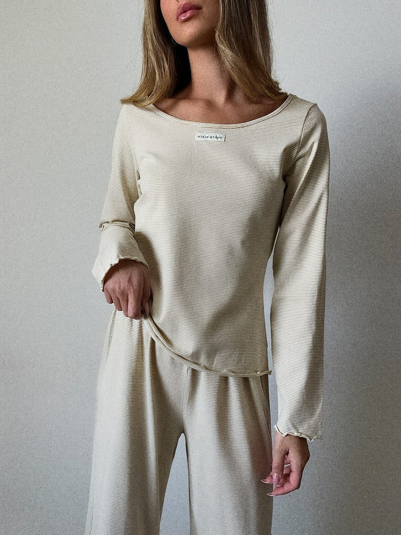 Lila camel stripes Pajamas In cotton