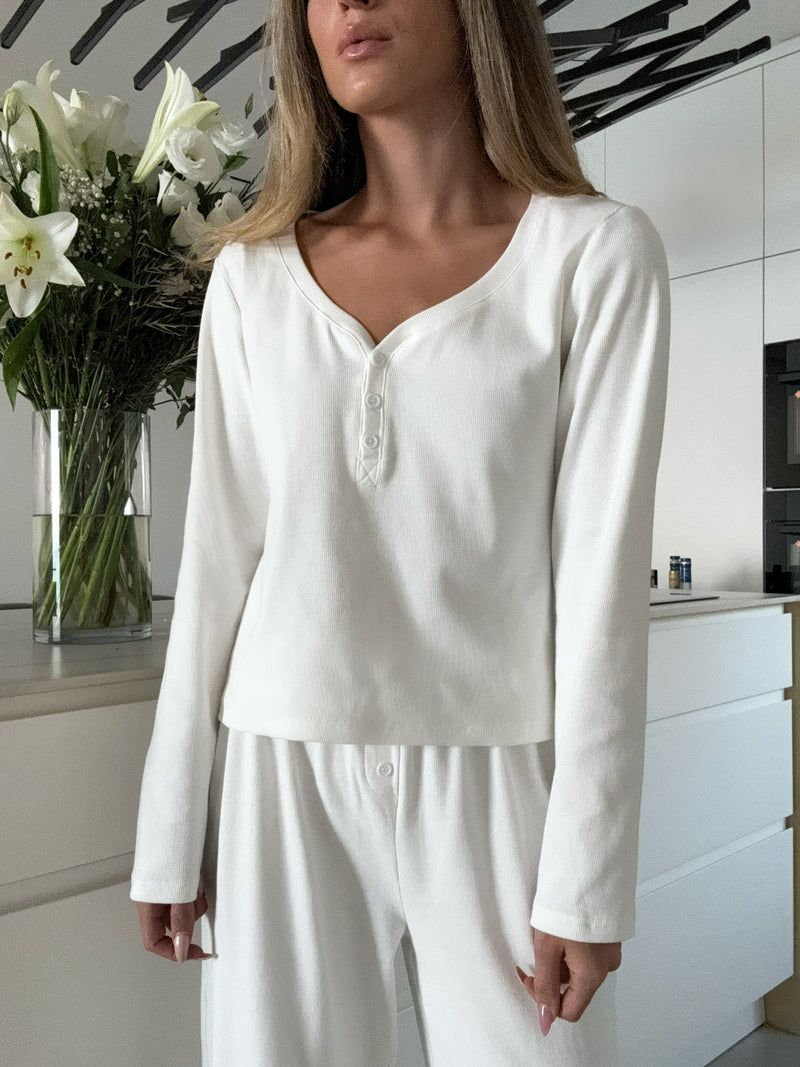 Tory white rib Pajamas In cotton