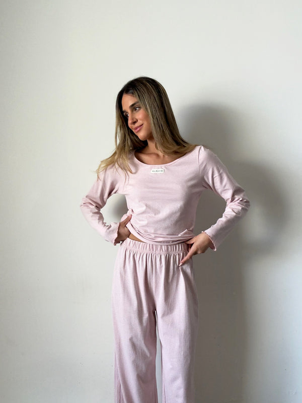 Lila pink stripes Pajamas In cotton