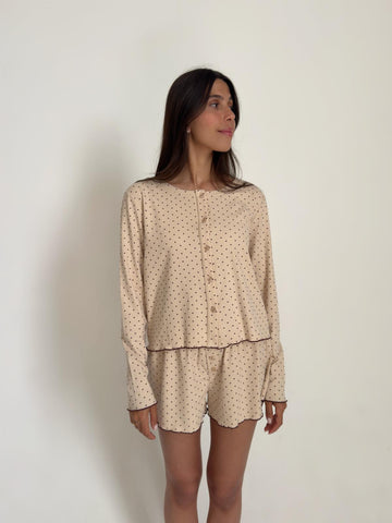 Πιτζάμα Ciara Rib Print Πουά Μπορντό