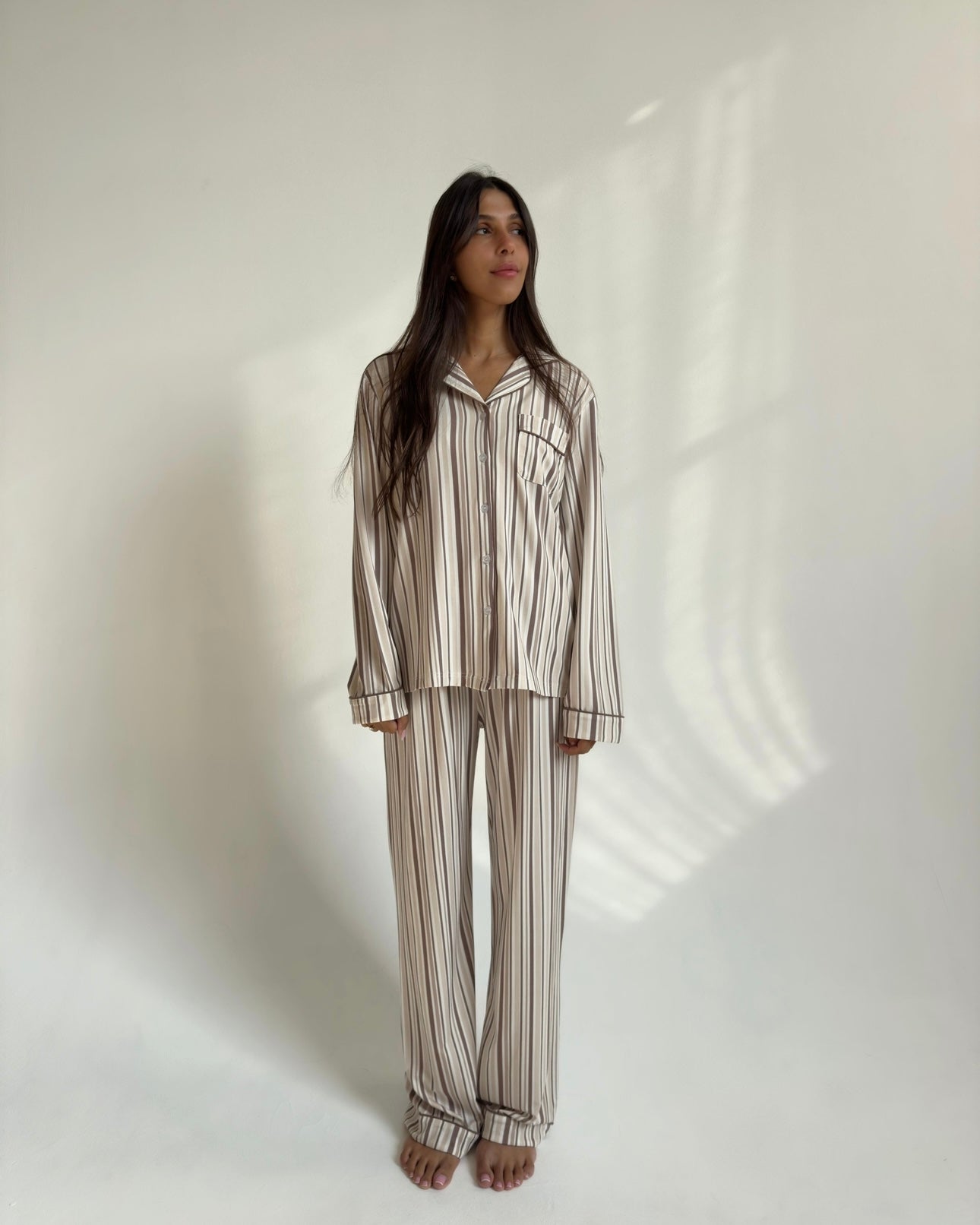 פיג׳מת אמלי ויסקוזה פרינט פסים חום