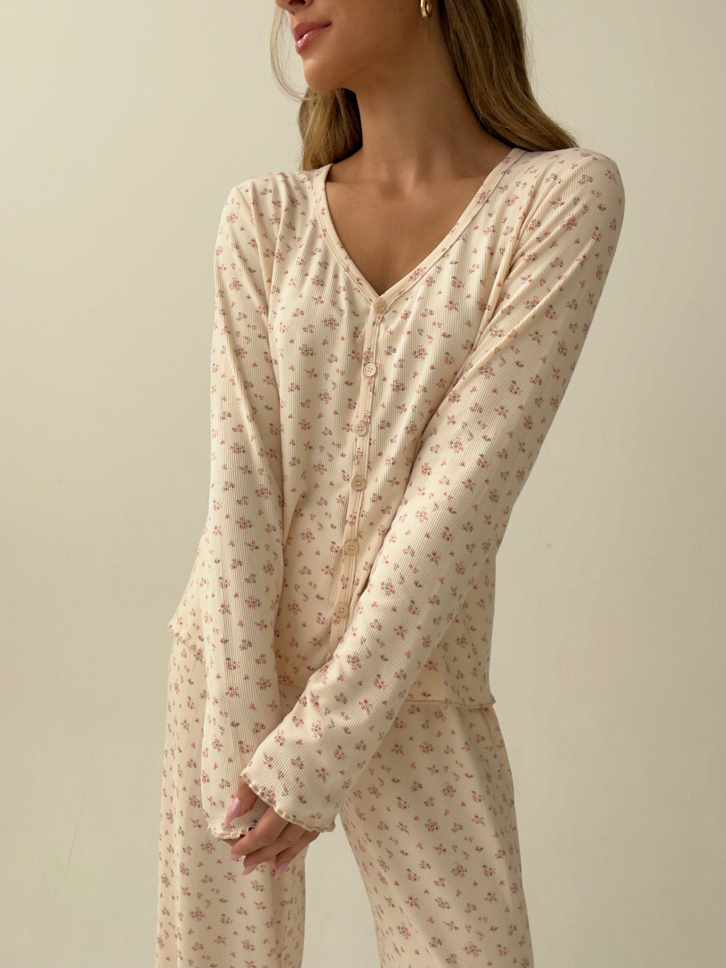 Danielle peach Floral Pajamas In cotton