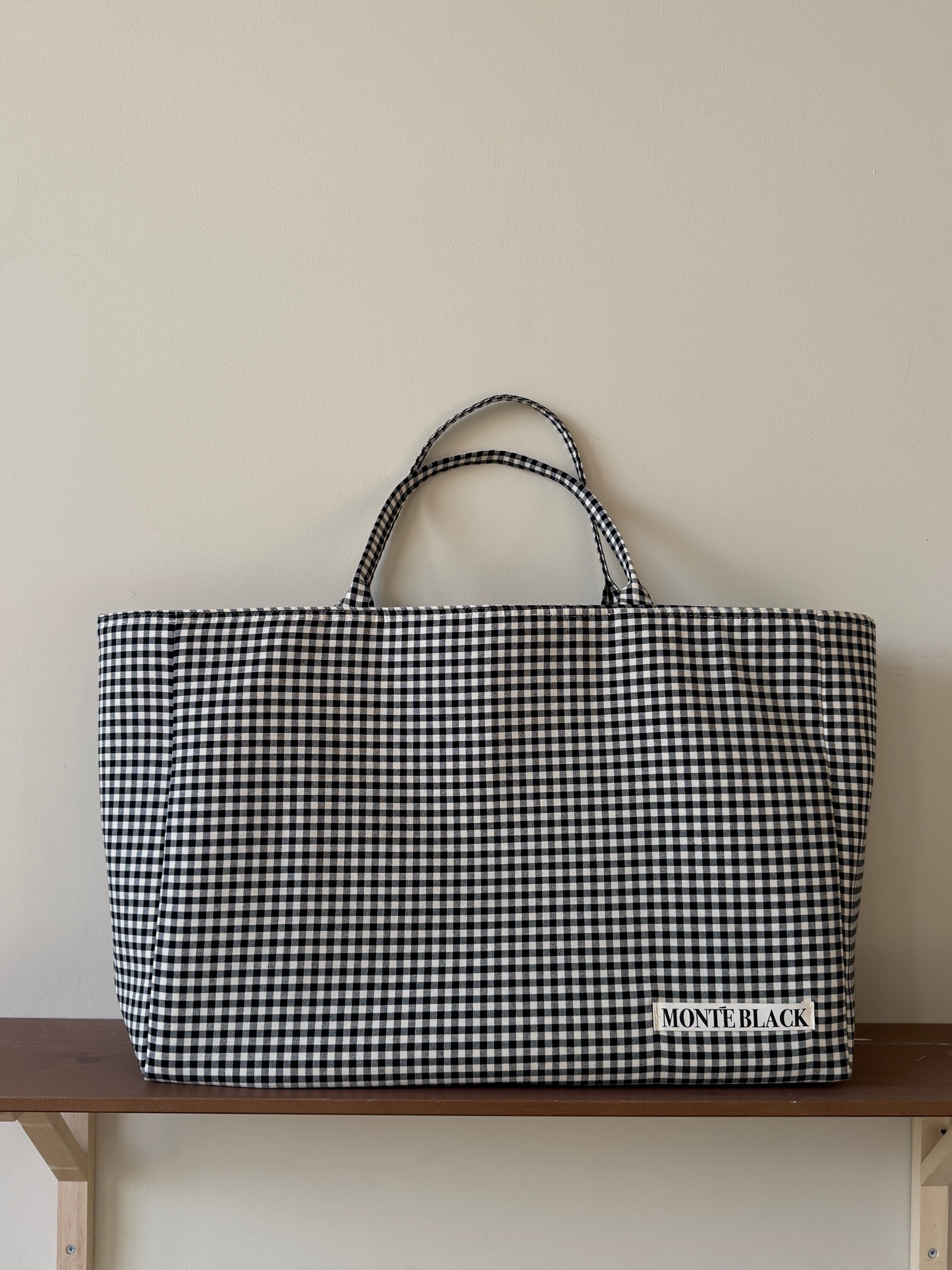 Bomber Bag Matte Black Checked Cotton